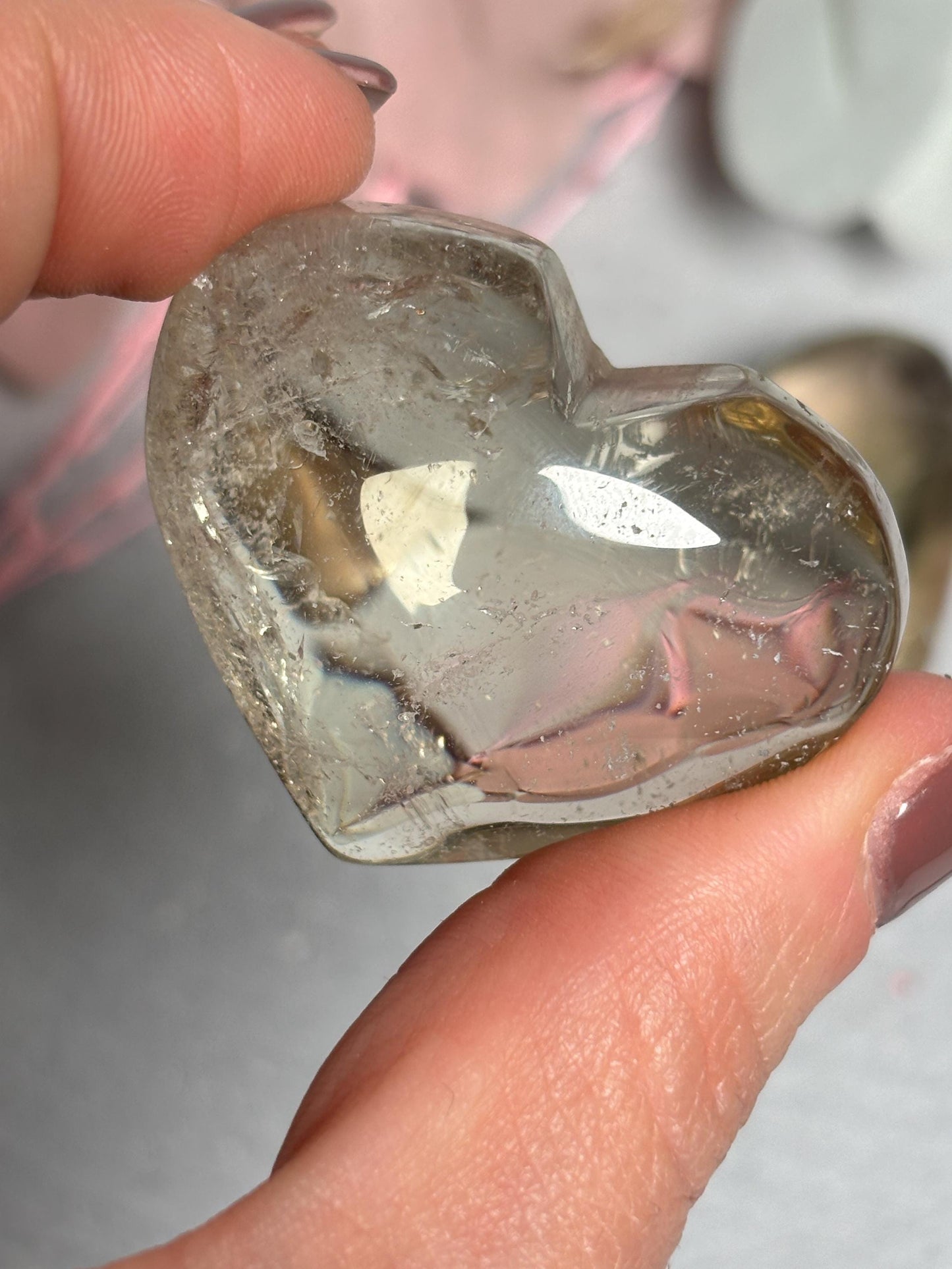 Citrin Rauchquarz Herz  ca. 4,35 cm, teils mit Gartenquarz Einschlüssen, transparentes Edelstein Herz, Kristallherz, Healing Crystal Heart