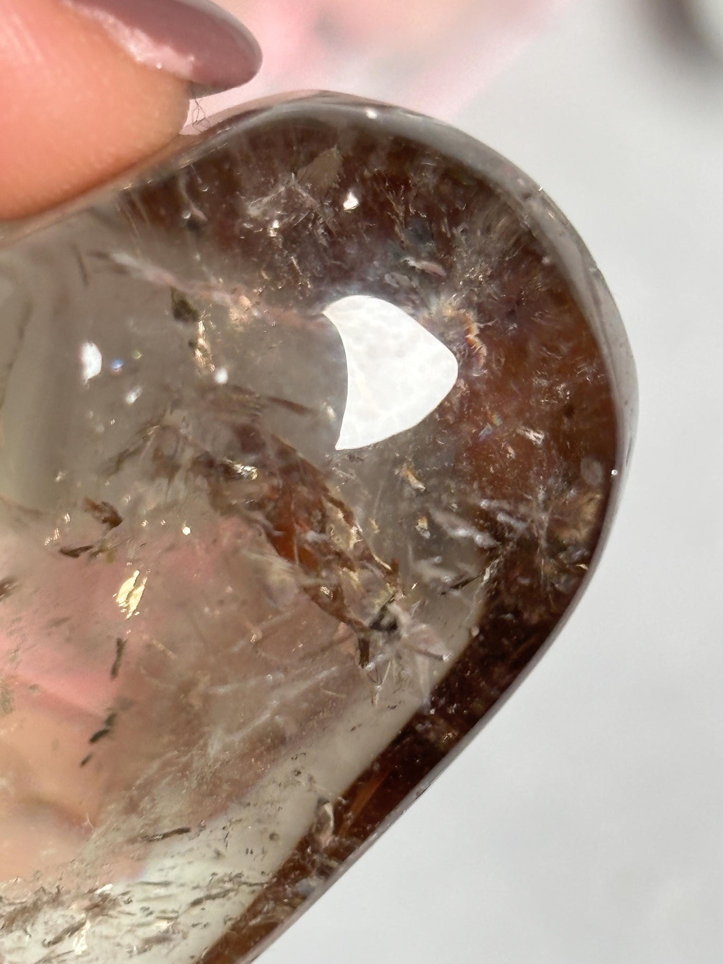 Citrin Rauchquarz Herz  ca. 4,35 cm, teils mit Gartenquarz Einschlüssen, transparentes Edelstein Herz, Kristallherz, Healing Crystal Heart