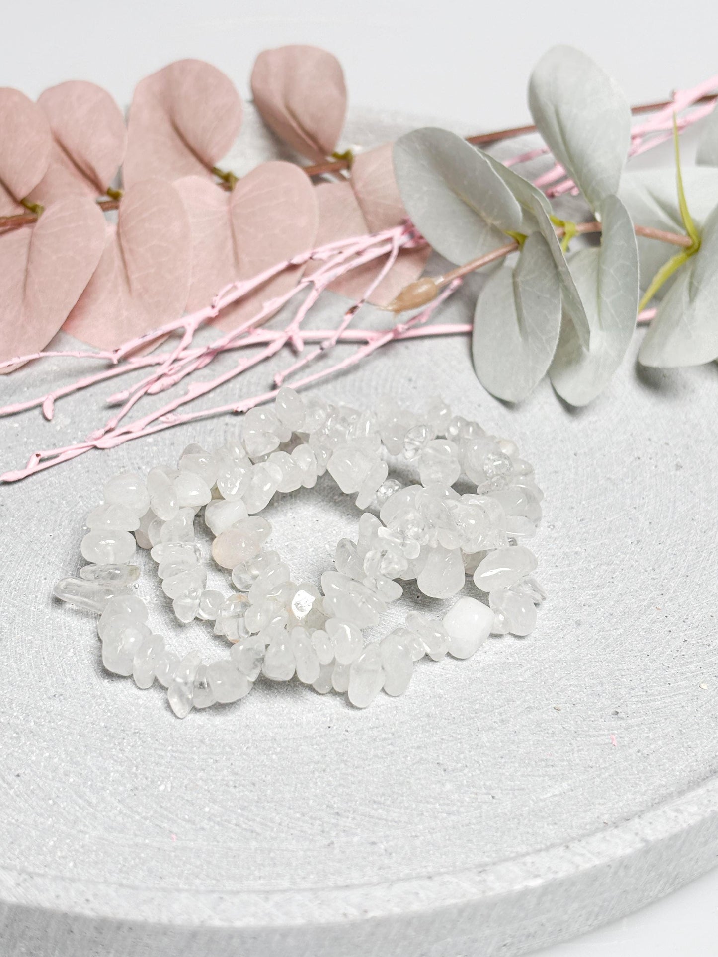 Bergkristall Splitterarmband  elastisches Edelstein Armband ca. 17,5 cm, milchig klar, Kristall Schmuck, Naturstein Armband 8 mm