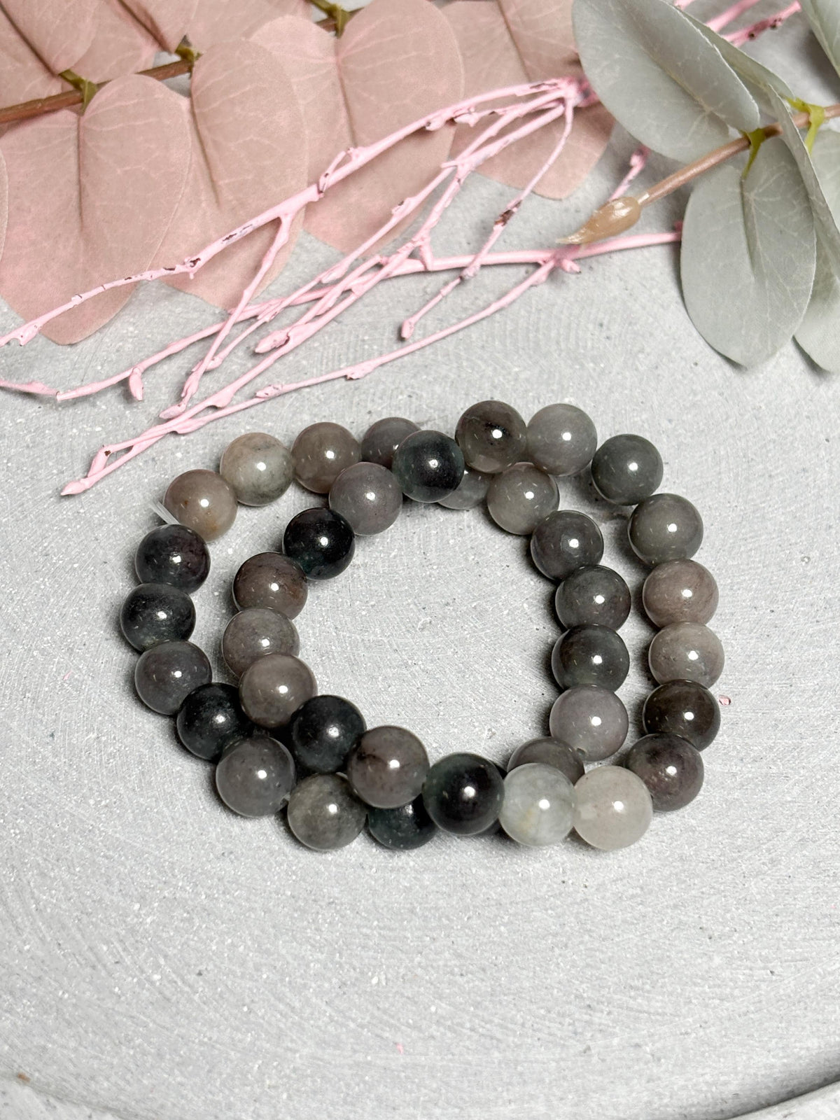 Grauer Achat Armband  elastisches Perlenarmband mit 10 mm runden Perlen, ca. 17,5 cm, Edelstein Schmuck, Naturstein Armband