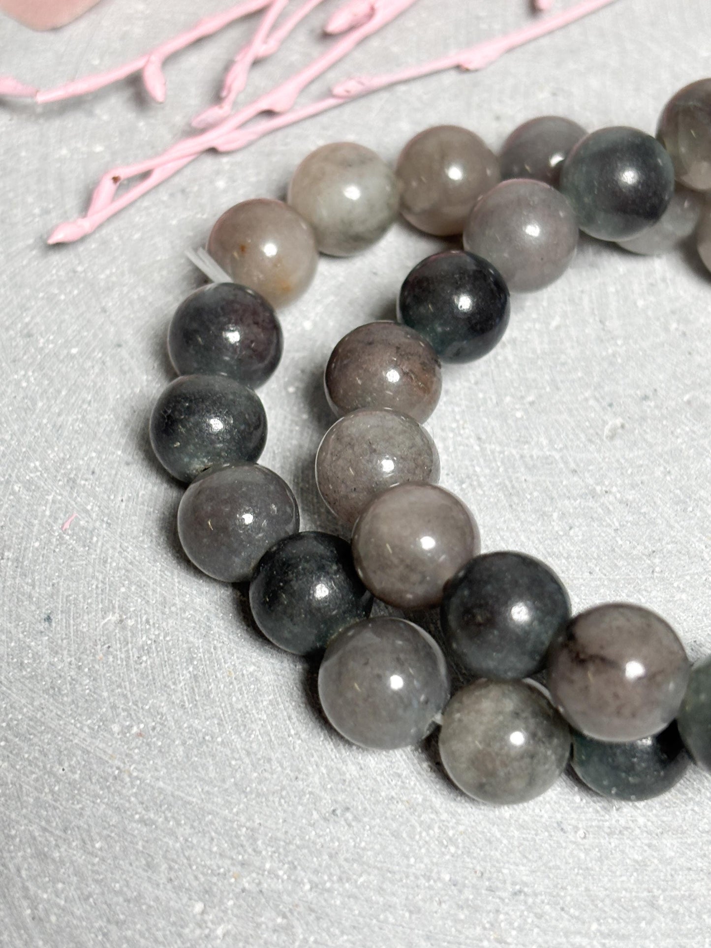 Grauer Achat Armband  elastisches Perlenarmband mit 10 mm runden Perlen, ca. 17,5 cm, Edelstein Schmuck, Naturstein Armband