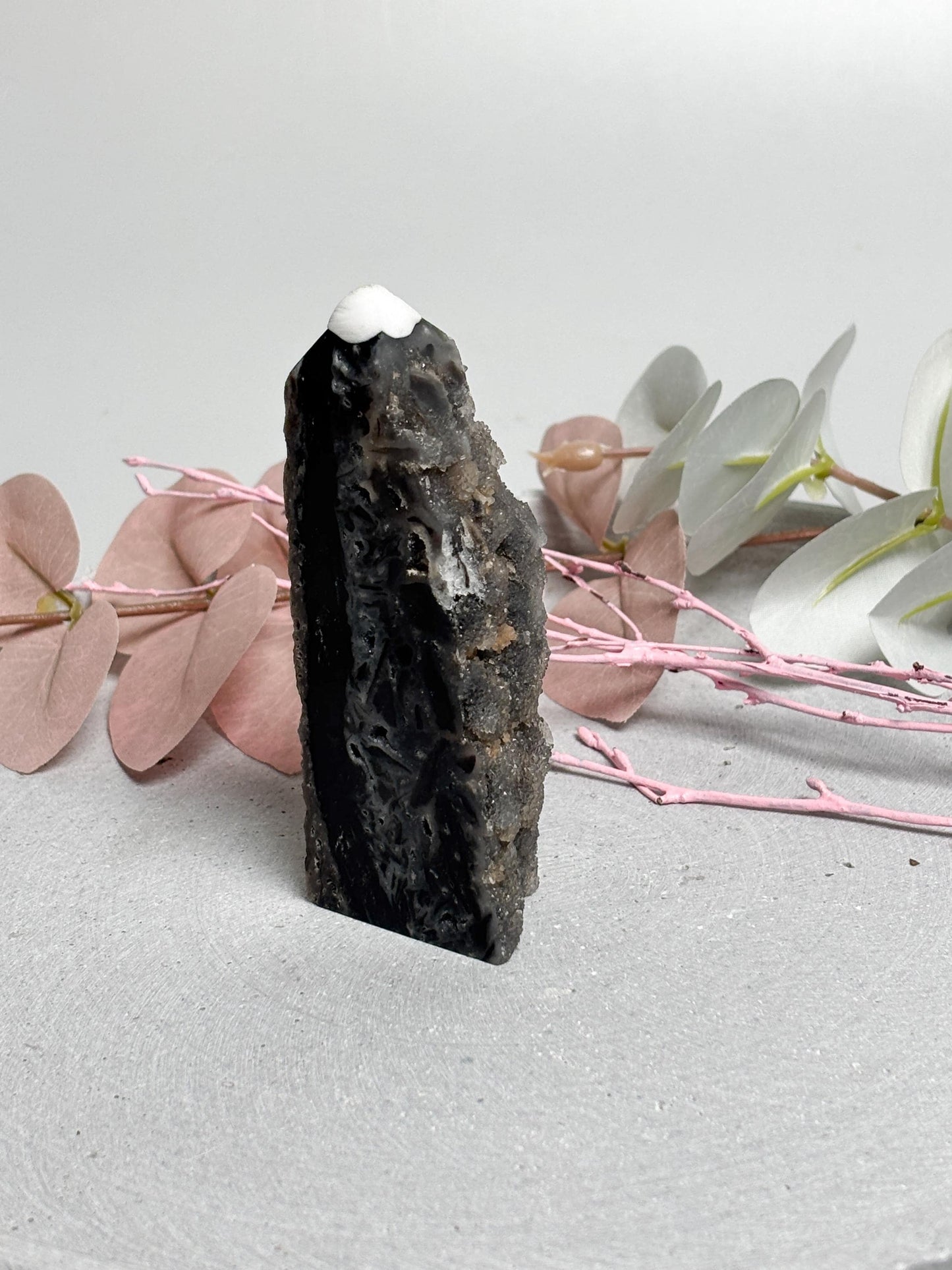 Sphalerit Turm  Kristall Turm mit drusiger Rückseite und glatter Vorderseite, Edelstein Deko, Naturstein Kristall, Healing Crystal Tower