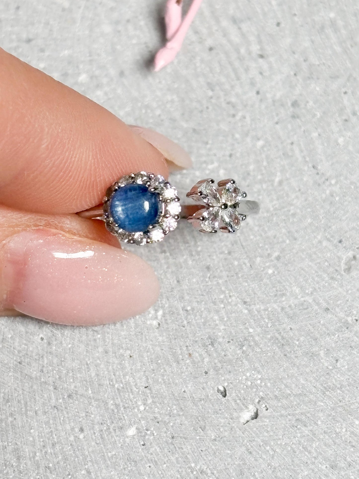 Edelstahl Ring Silber  eleganter Ring mit Kyanit Perle, Kristall Schmuck, blauer Edelstein Ring, größenverstellbarer Edelstahl Schmuck