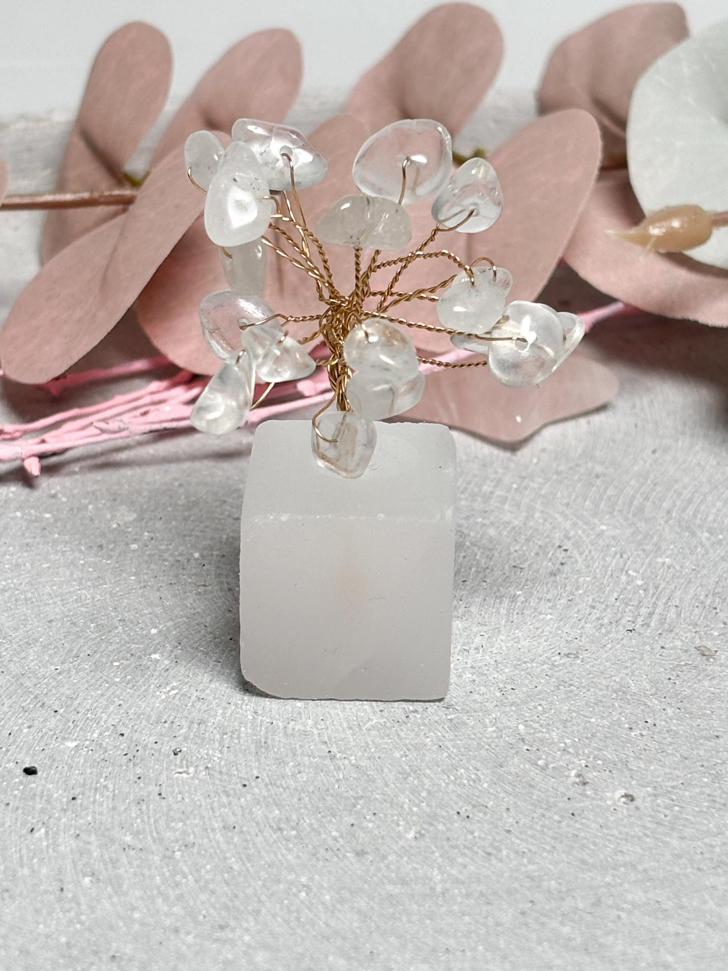 Money Tree klein  Bergkristall Kristallbaum mit Selenit Sockel, Edelstein Baum, Naturstein Deko, Healing Crystal Tree