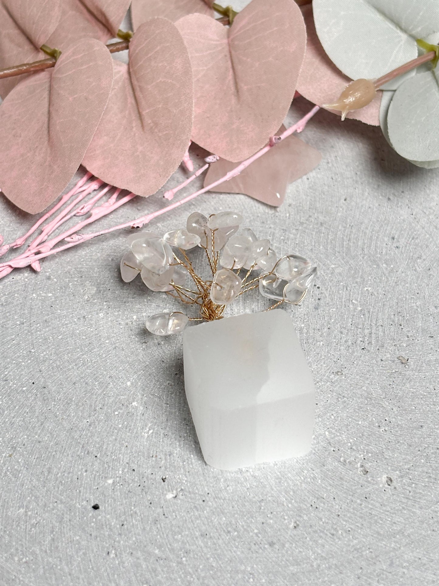 Money Tree klein  Bergkristall Kristallbaum mit Selenit Sockel, Edelstein Baum, Naturstein Deko, Healing Crystal Tree