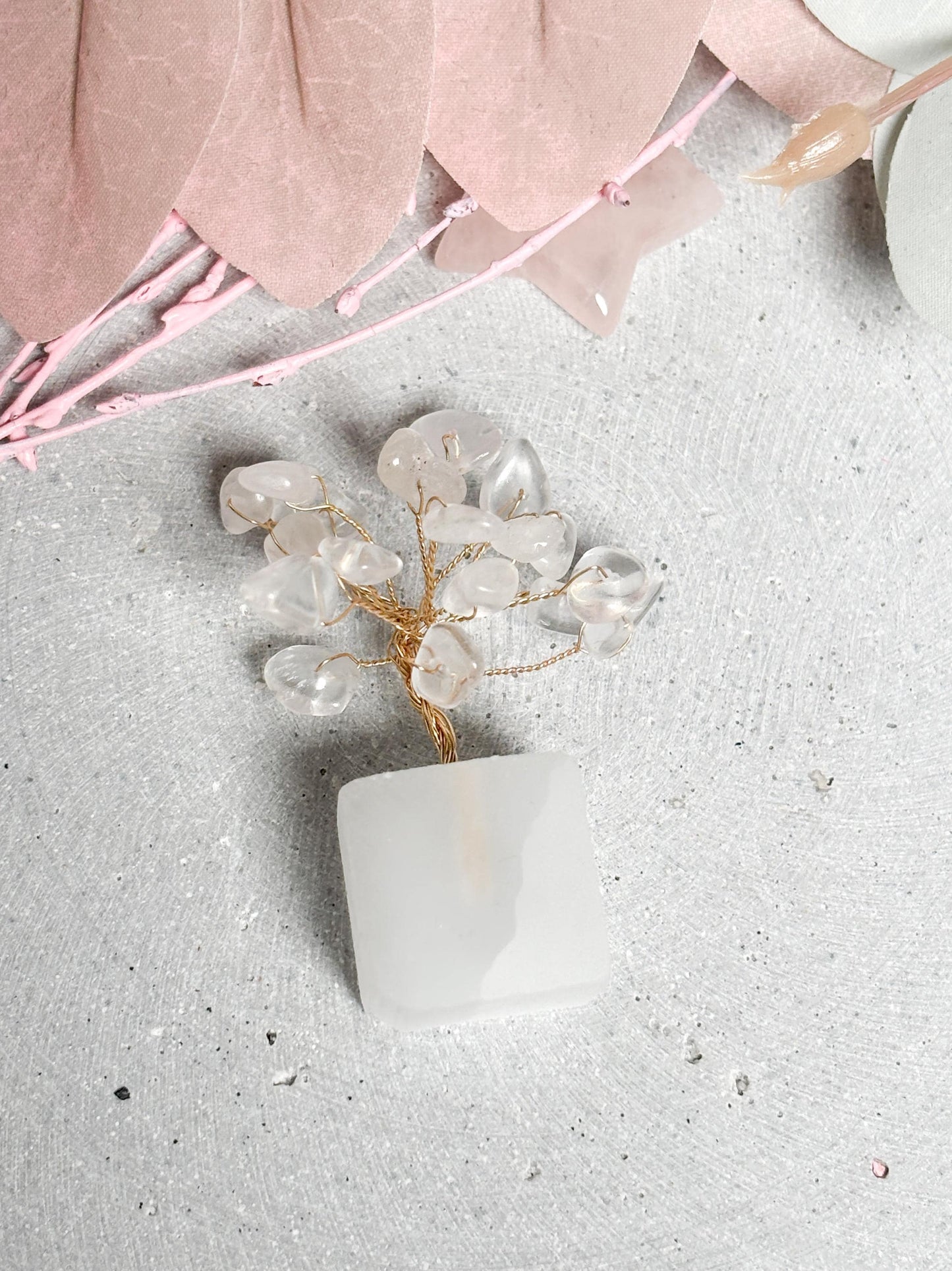 Money Tree klein  Bergkristall Kristallbaum mit Selenit Sockel, Edelstein Baum, Naturstein Deko, Healing Crystal Tree