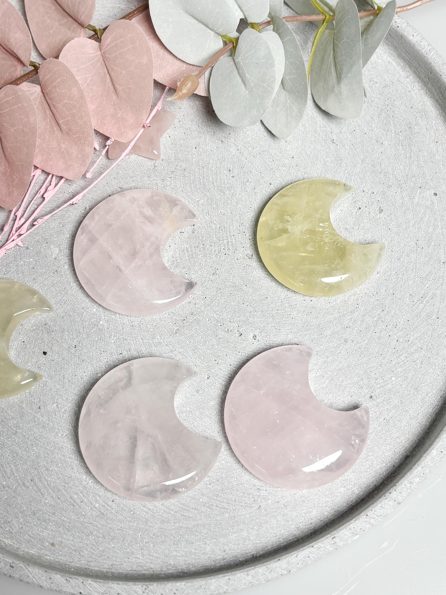 Deko Mond aus Citrin oder Rosenquarz ca. 4,8 cm  Kristall Mondfigur, Edelstein Mond, Naturstein Deko, Healing Crystal Moon