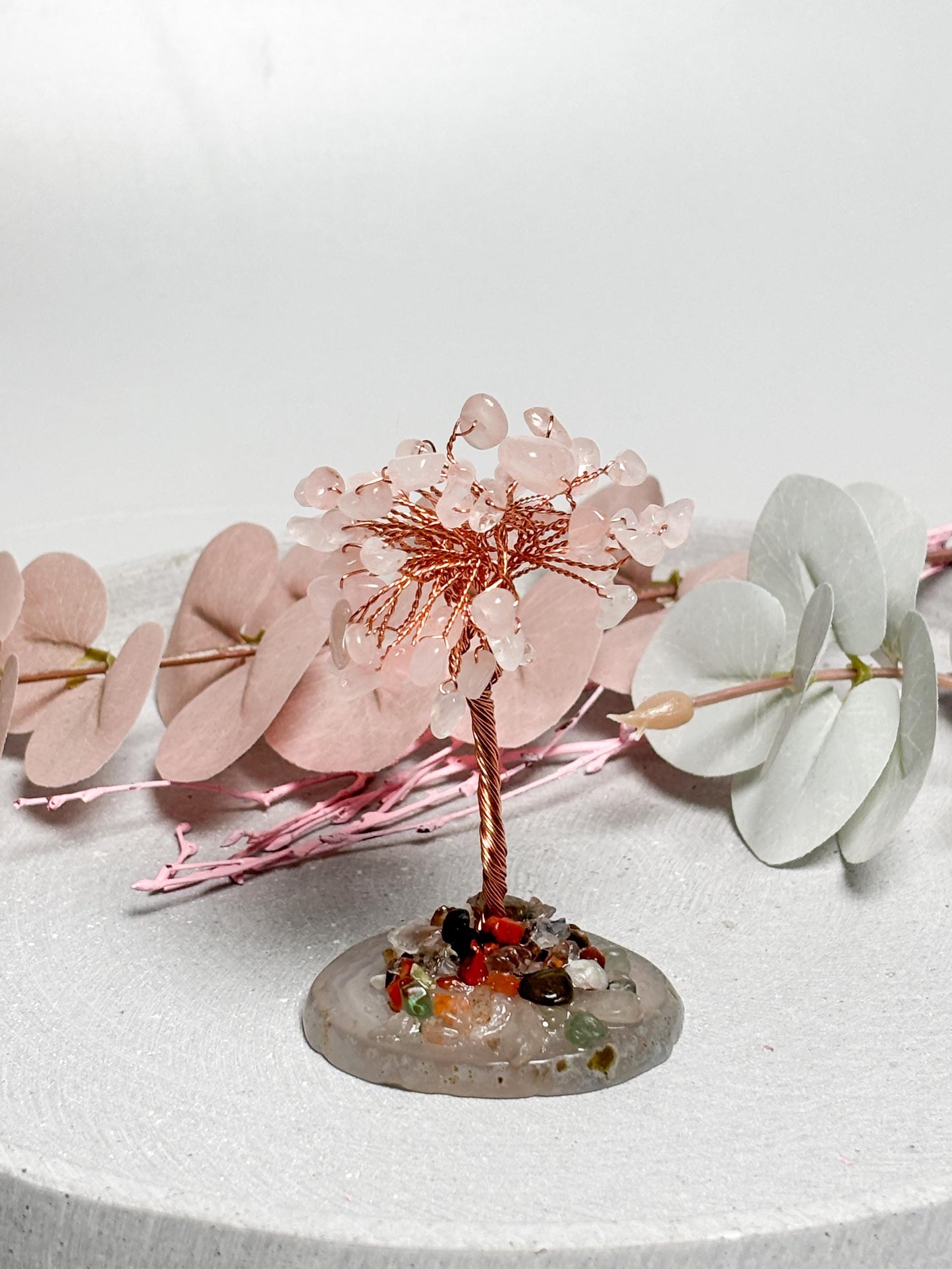 Money Tree klein  ca. 9 cm Kristallbaum aus Rosenquarz, Fluorit oder Amethyst, Edelstein Baum, Feng Shui Deko, Healing Crystal Tree