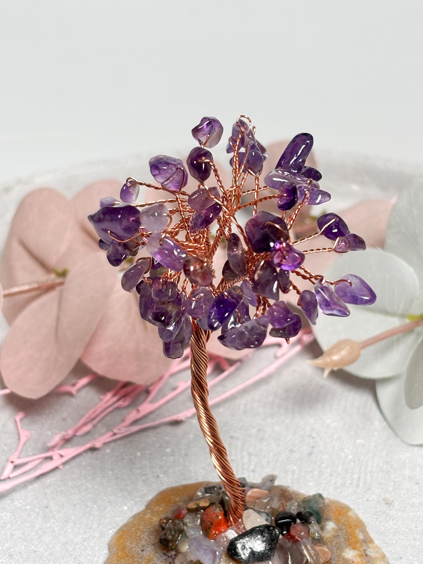 Money Tree klein  ca. 9 cm Kristallbaum aus Rosenquarz, Fluorit oder Amethyst, Edelstein Baum, Feng Shui Deko, Healing Crystal Tree