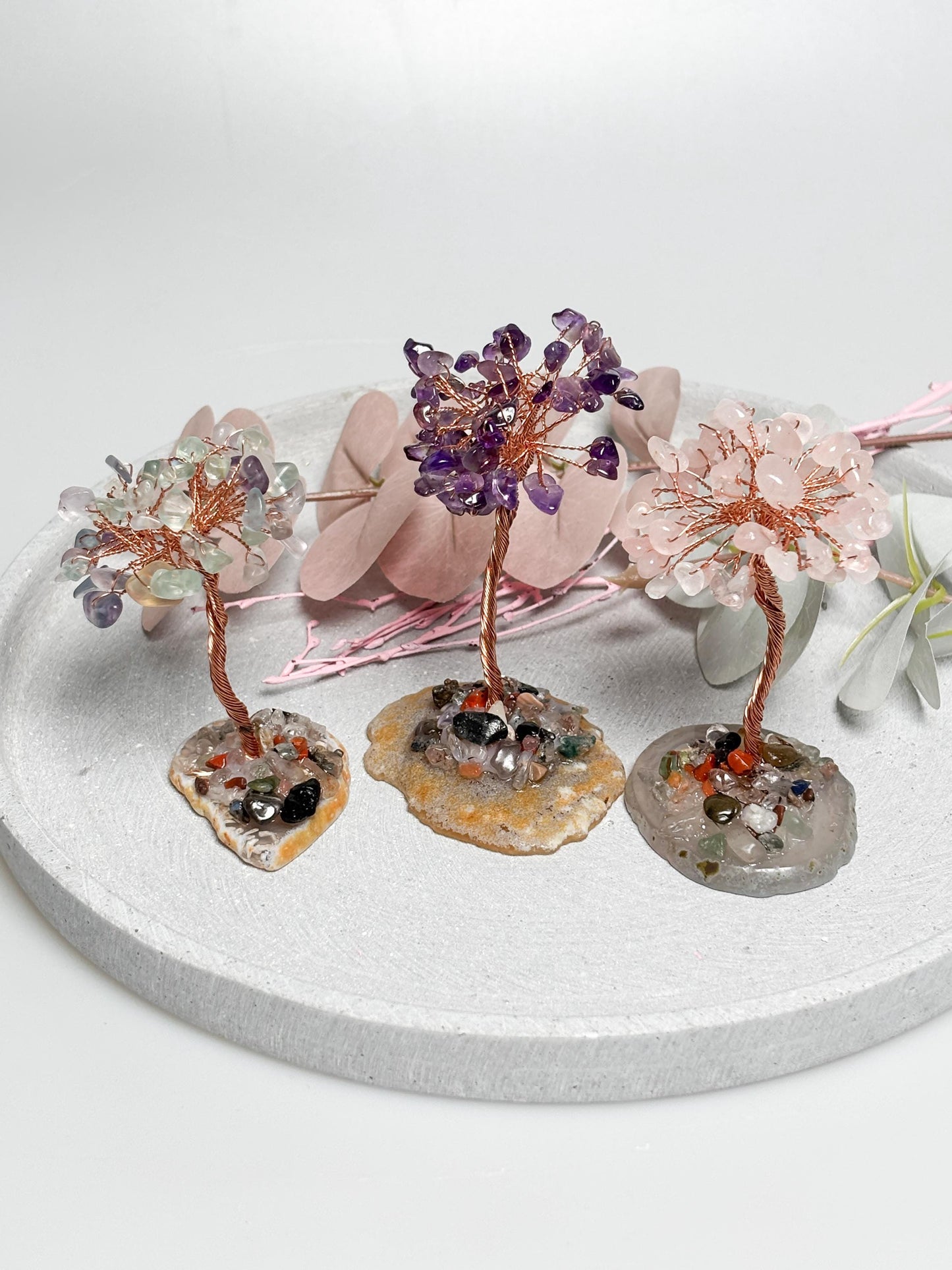 Money Tree klein  ca. 9 cm Kristallbaum aus Rosenquarz, Fluorit oder Amethyst, Edelstein Baum, Feng Shui Deko, Healing Crystal Tree