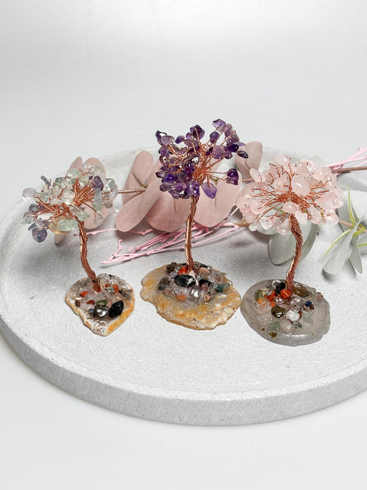Money Tree klein  ca. 9 cm Kristallbaum aus Rosenquarz, Fluorit oder Amethyst, Edelstein Baum, Feng Shui Deko, Healing Crystal Tree