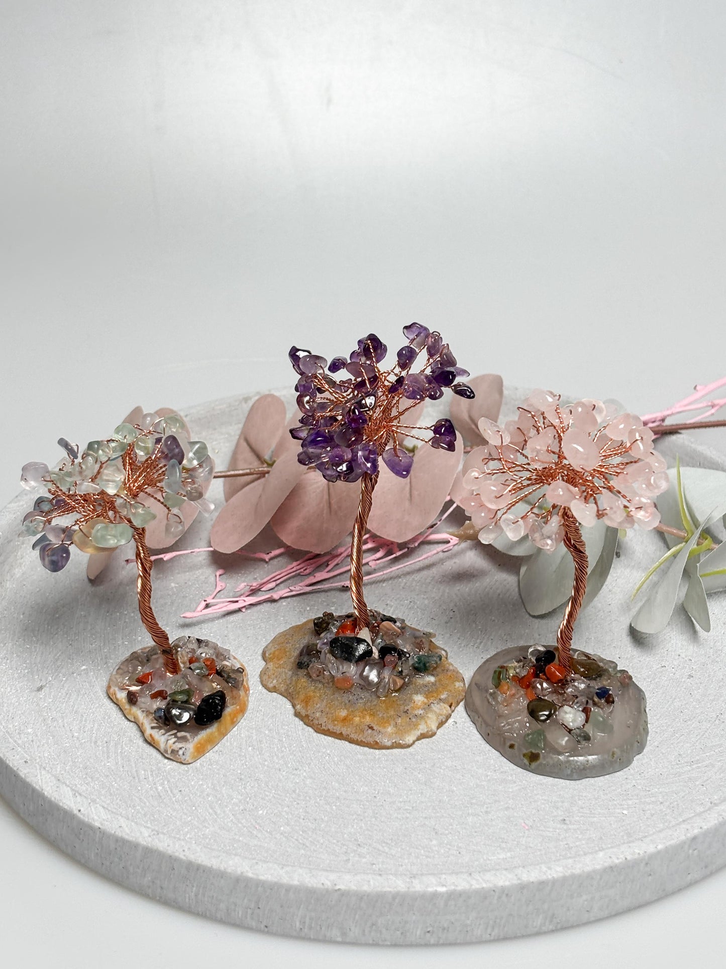 Money Tree klein  ca. 9 cm Kristallbaum aus Rosenquarz, Fluorit oder Amethyst, Edelstein Baum, Feng Shui Deko, Healing Crystal Tree
