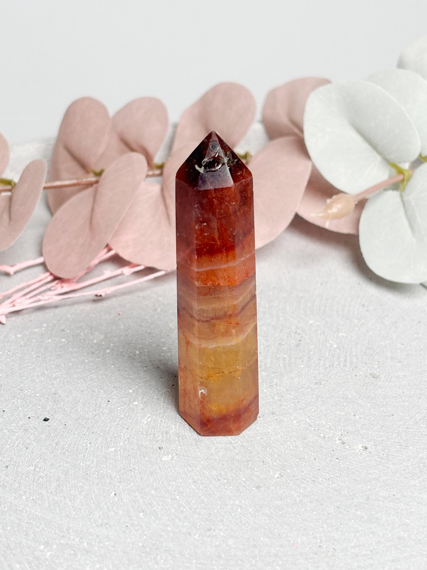 Rötlicher Fluorit Turm ca. 5,5 cm  kleiner Fluorit Kristallturm mit Streifen, Edelstein Tower, Naturstein Deko, Crystal Point