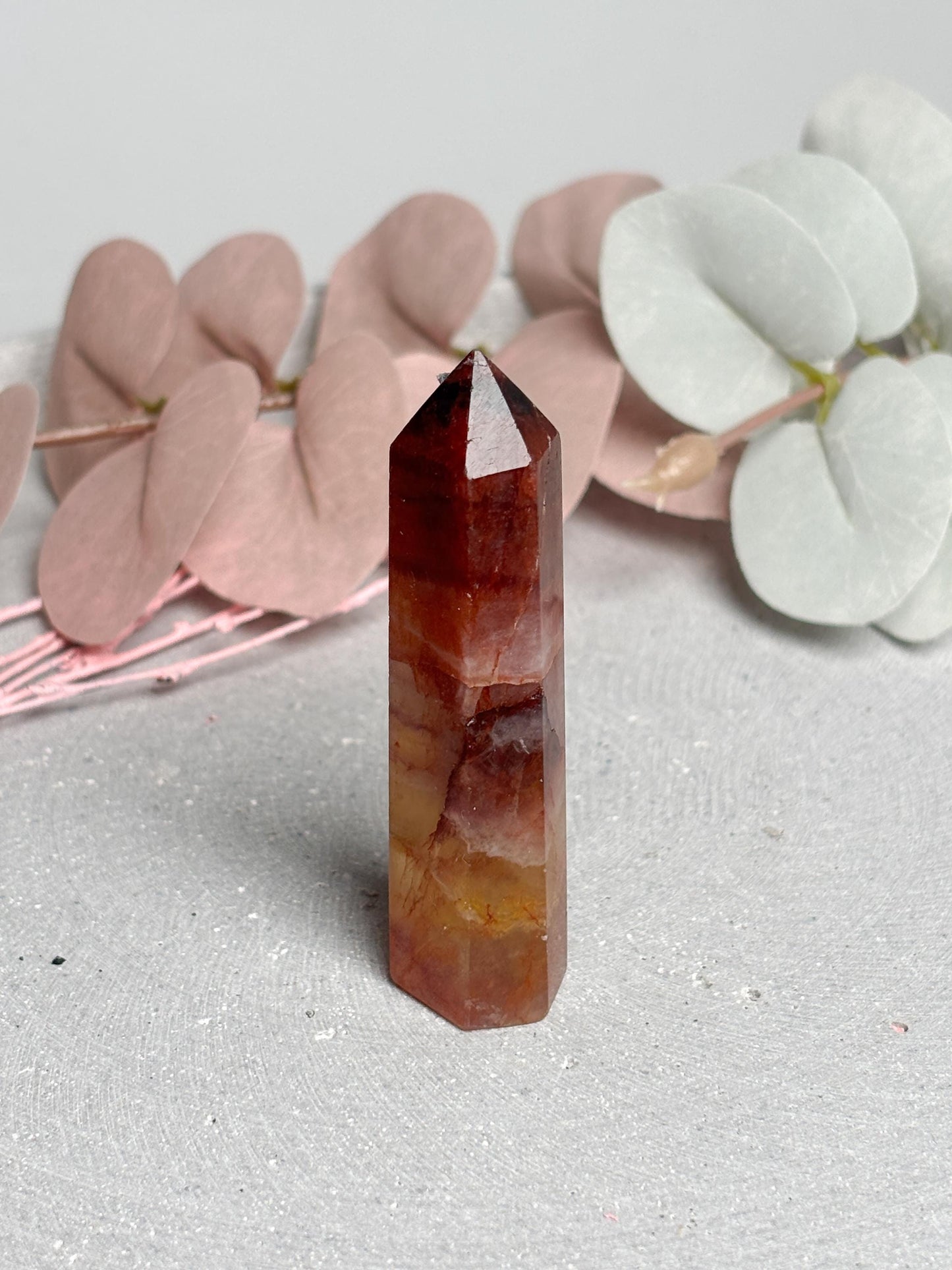 Rötlicher Fluorit Turm ca. 5,5 cm  kleiner Fluorit Kristallturm mit Streifen, Edelstein Tower, Naturstein Deko, Crystal Point