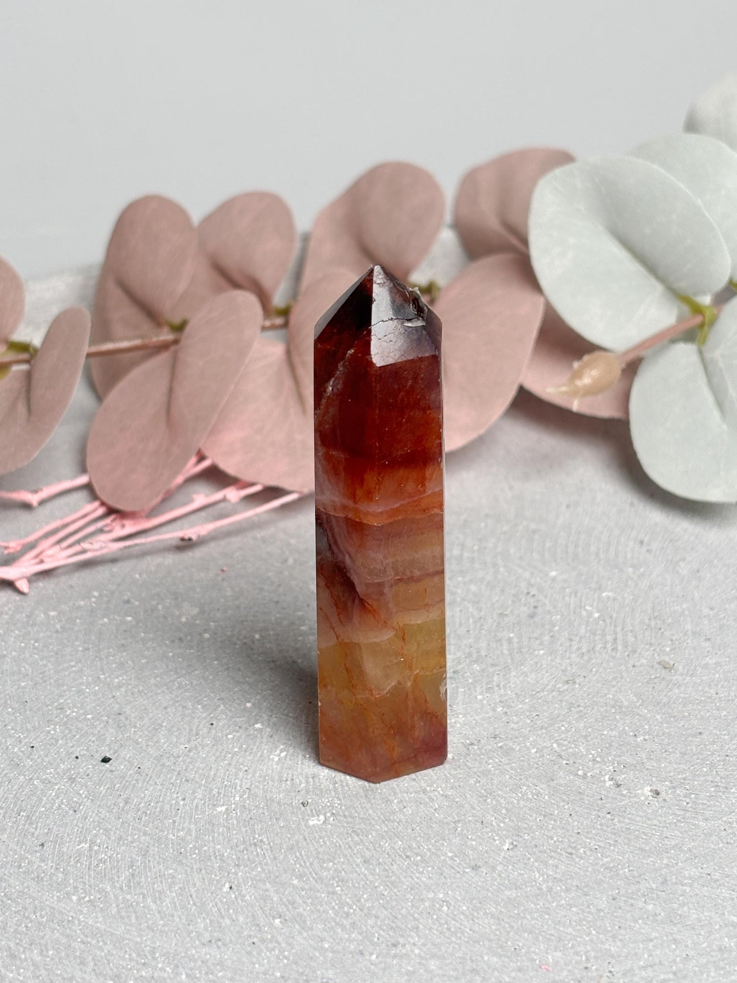 Rötlicher Fluorit Turm ca. 5,5 cm  kleiner Fluorit Kristallturm mit Streifen, Edelstein Tower, Naturstein Deko, Crystal Point