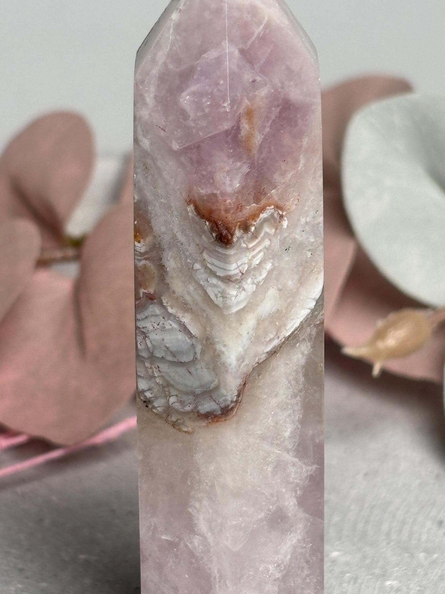 Amethyst Achat Turm ca. 8,9 cm  Kristallturm mit Banding, Edelstein Tower, Naturstein Dekosteine, Amethyst Agate Crystal Point