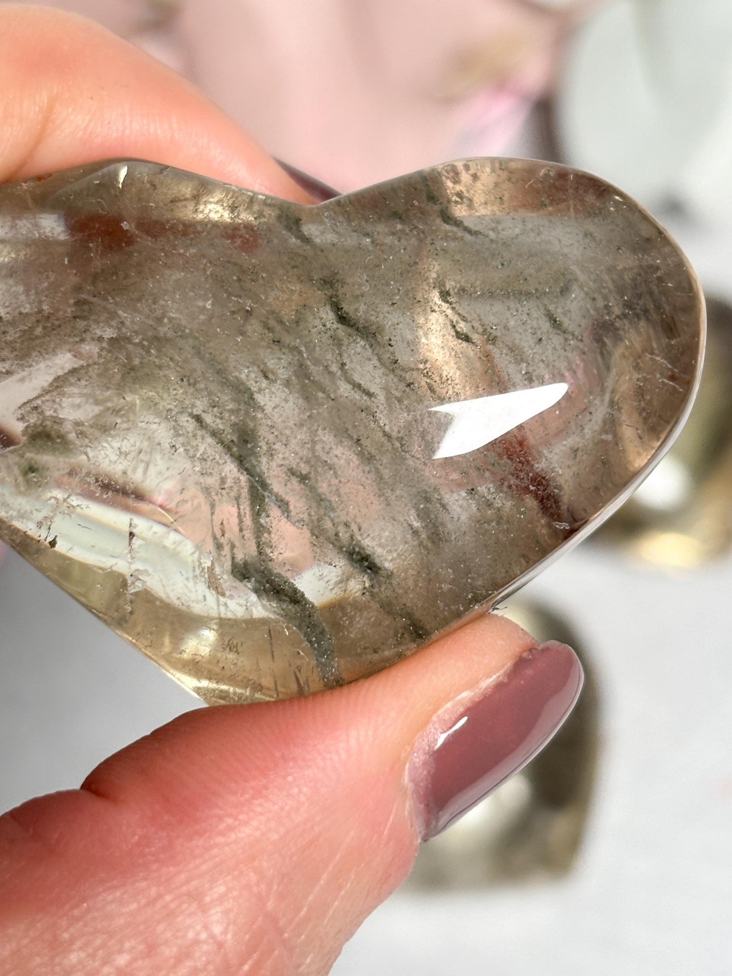 Citrin Rauchquarz Herz  ca. 4,35 cm, teils mit Gartenquarz Einschlüssen, transparentes Edelstein Herz, Kristallherz, Healing Crystal Heart