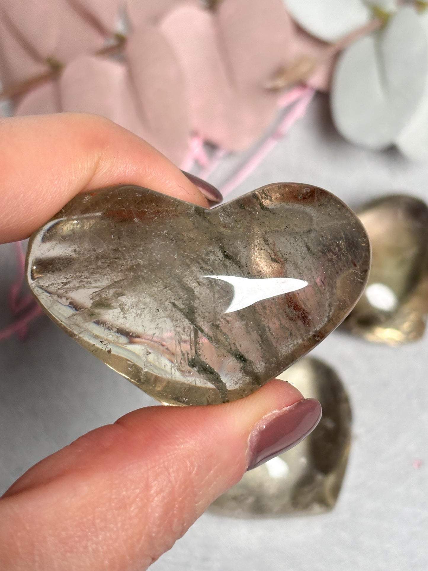 Citrin Rauchquarz Herz  ca. 4,35 cm, teils mit Gartenquarz Einschlüssen, transparentes Edelstein Herz, Kristallherz, Healing Crystal Heart