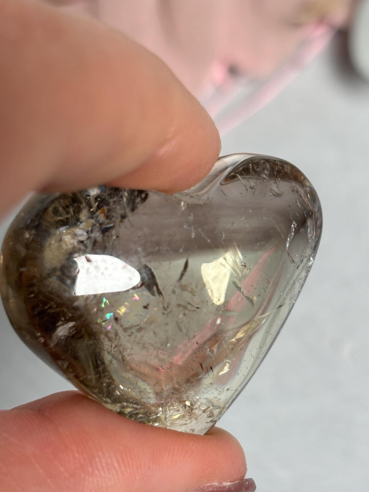 Citrin Rauchquarz Herz  ca. 4,35 cm, teils mit Gartenquarz Einschlüssen, transparentes Edelstein Herz, Kristallherz, Healing Crystal Heart