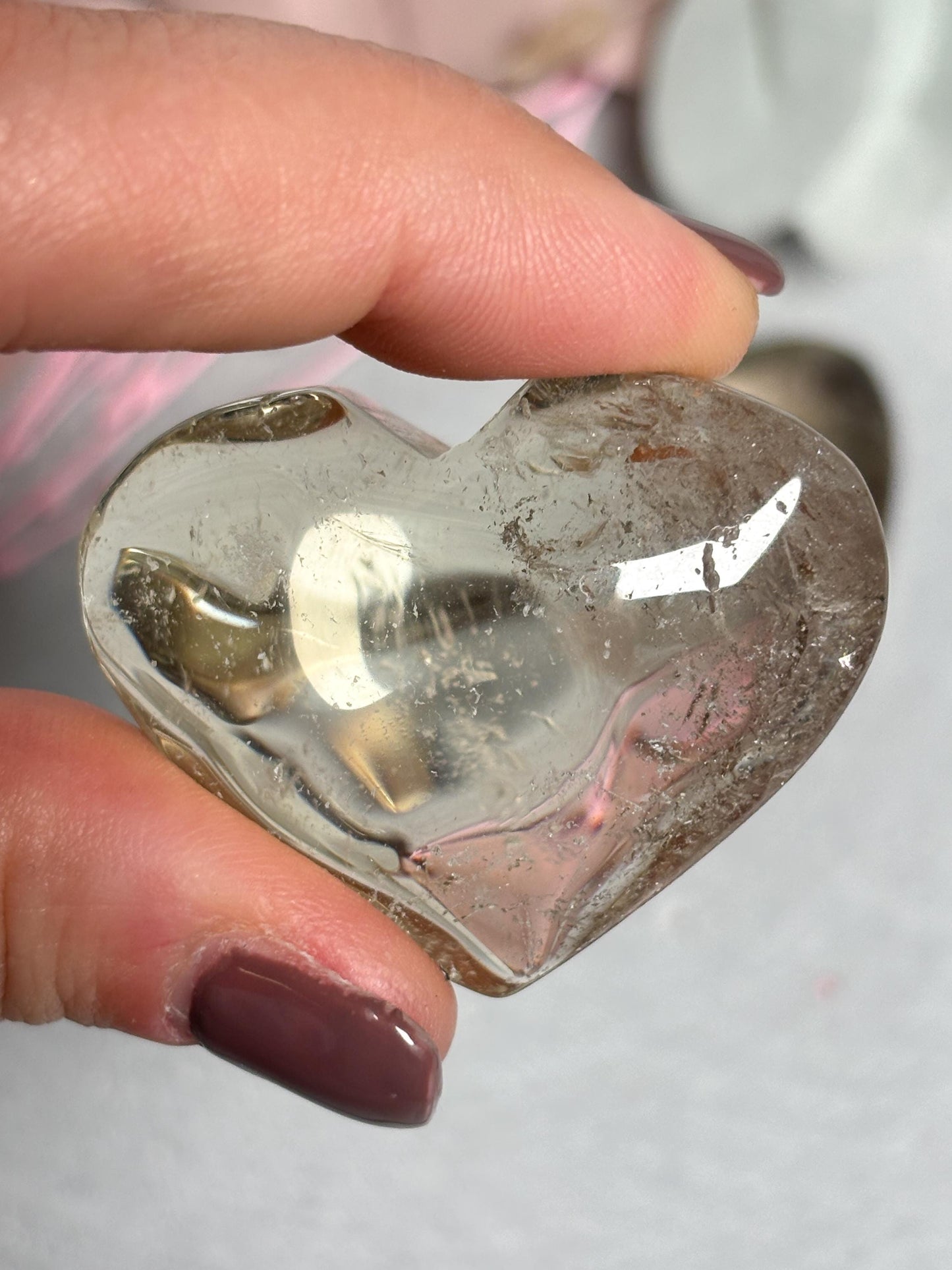 Citrin Rauchquarz Herz  ca. 4,35 cm, teils mit Gartenquarz Einschlüssen, transparentes Edelstein Herz, Kristallherz, Healing Crystal Heart