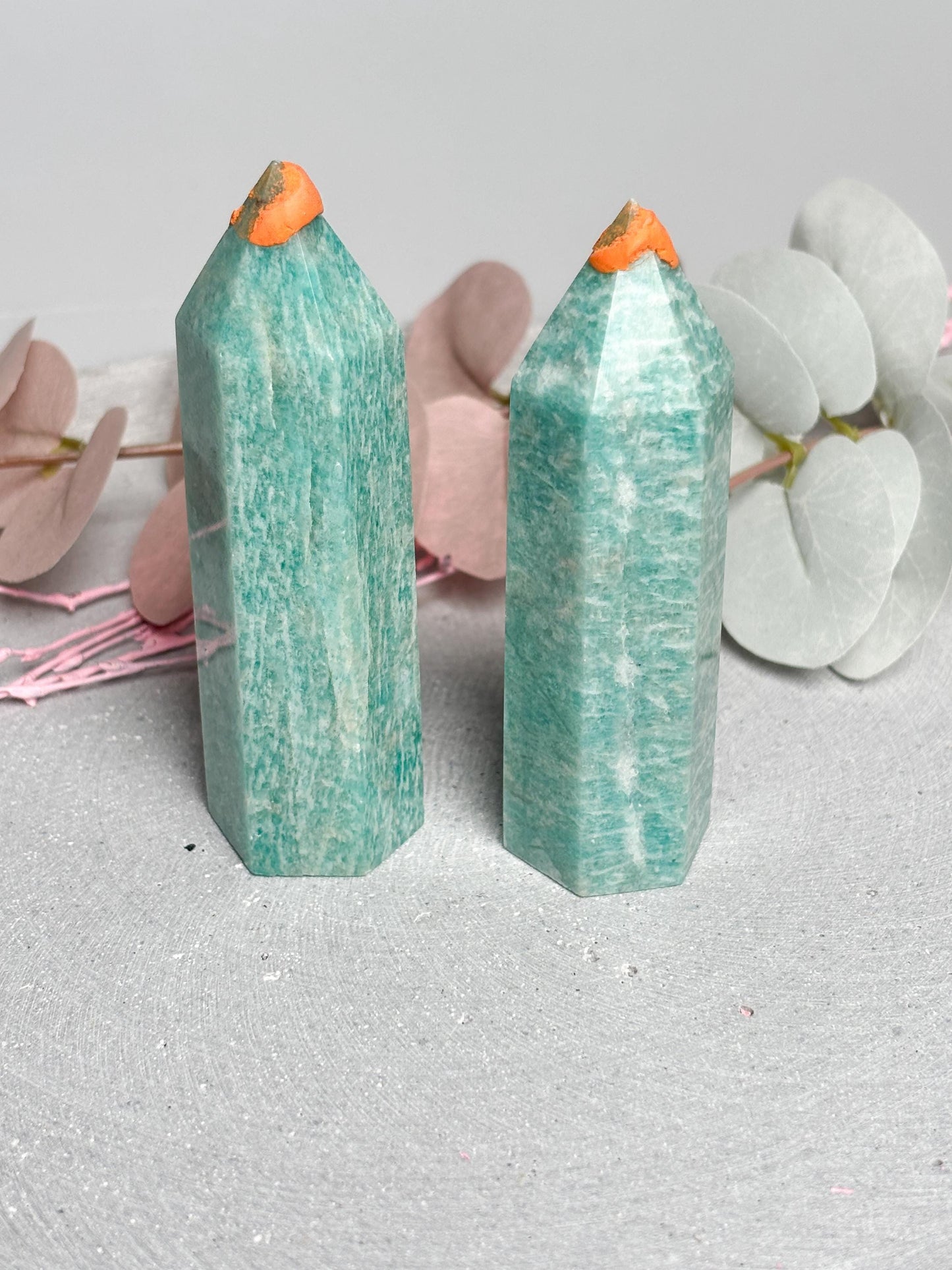 Amazonit Turm ca. 8,7 × 2,8 cm  Kristallturm mit schöner Maserung, Edelstein Tower, Naturstein Deko, Amazonite Crystal Point