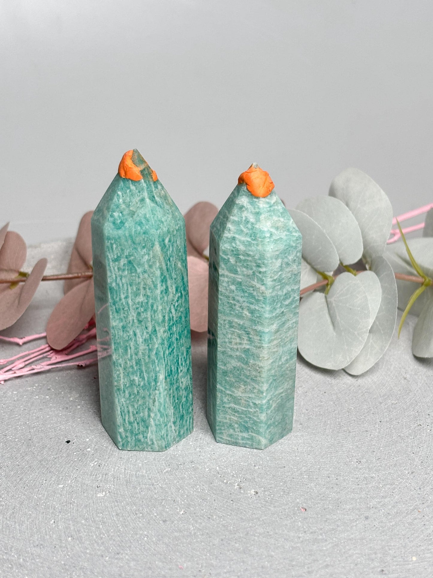 Amazonit Turm ca. 8,7 × 2,8 cm  Kristallturm mit schöner Maserung, Edelstein Tower, Naturstein Deko, Amazonite Crystal Point