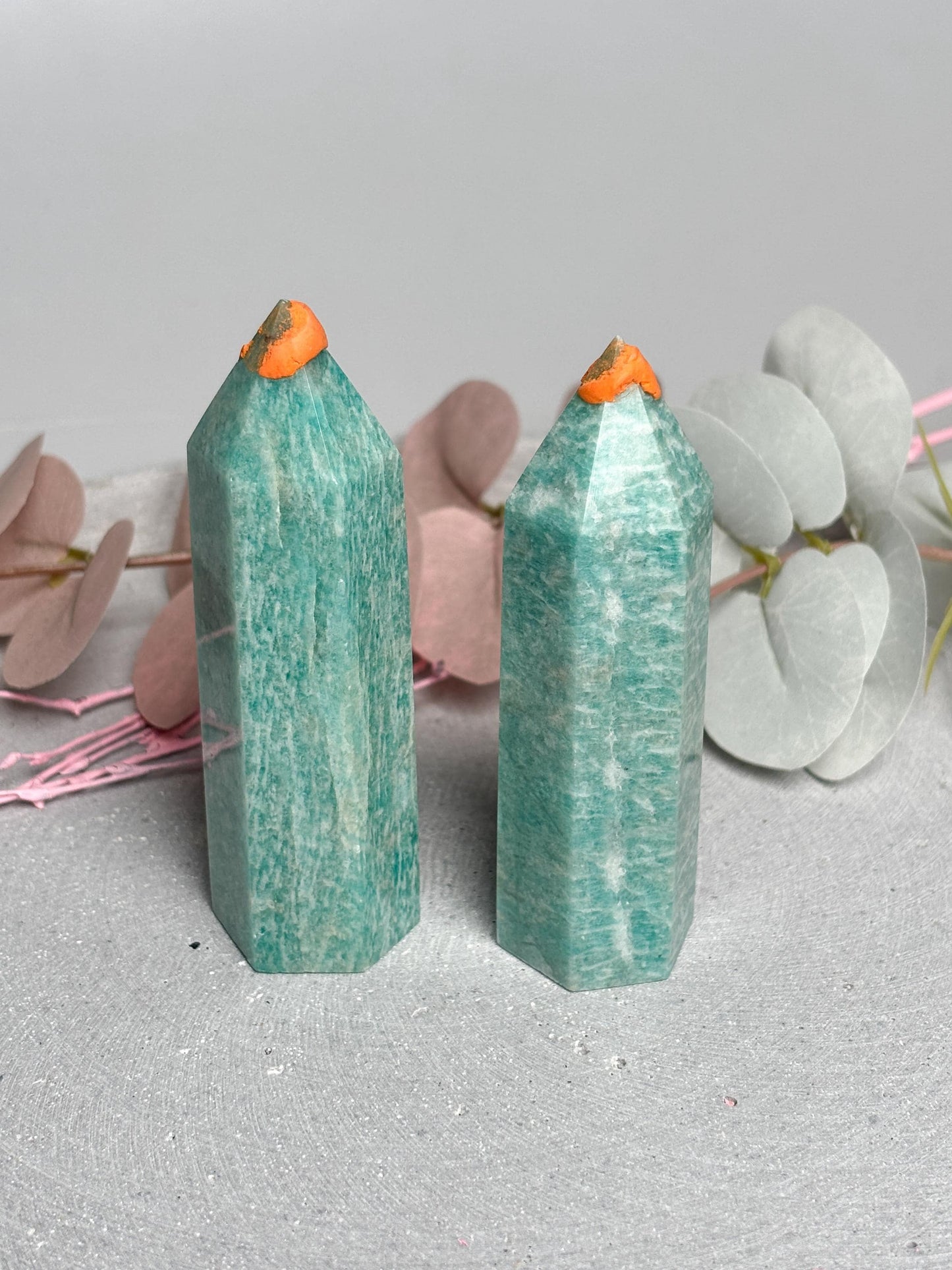 Amazonit Turm ca. 8,7 × 2,8 cm  Kristallturm mit schöner Maserung, Edelstein Tower, Naturstein Deko, Amazonite Crystal Point