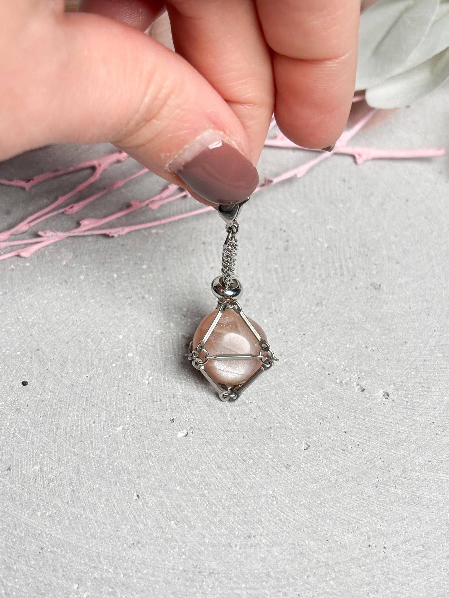 Netzanhänger Silber ca. 2,2 cm  Anhänger für kleine Trommelsteine, Kristallhalter, Stein Netz für Schlüsselanhänger, Crystal Cage