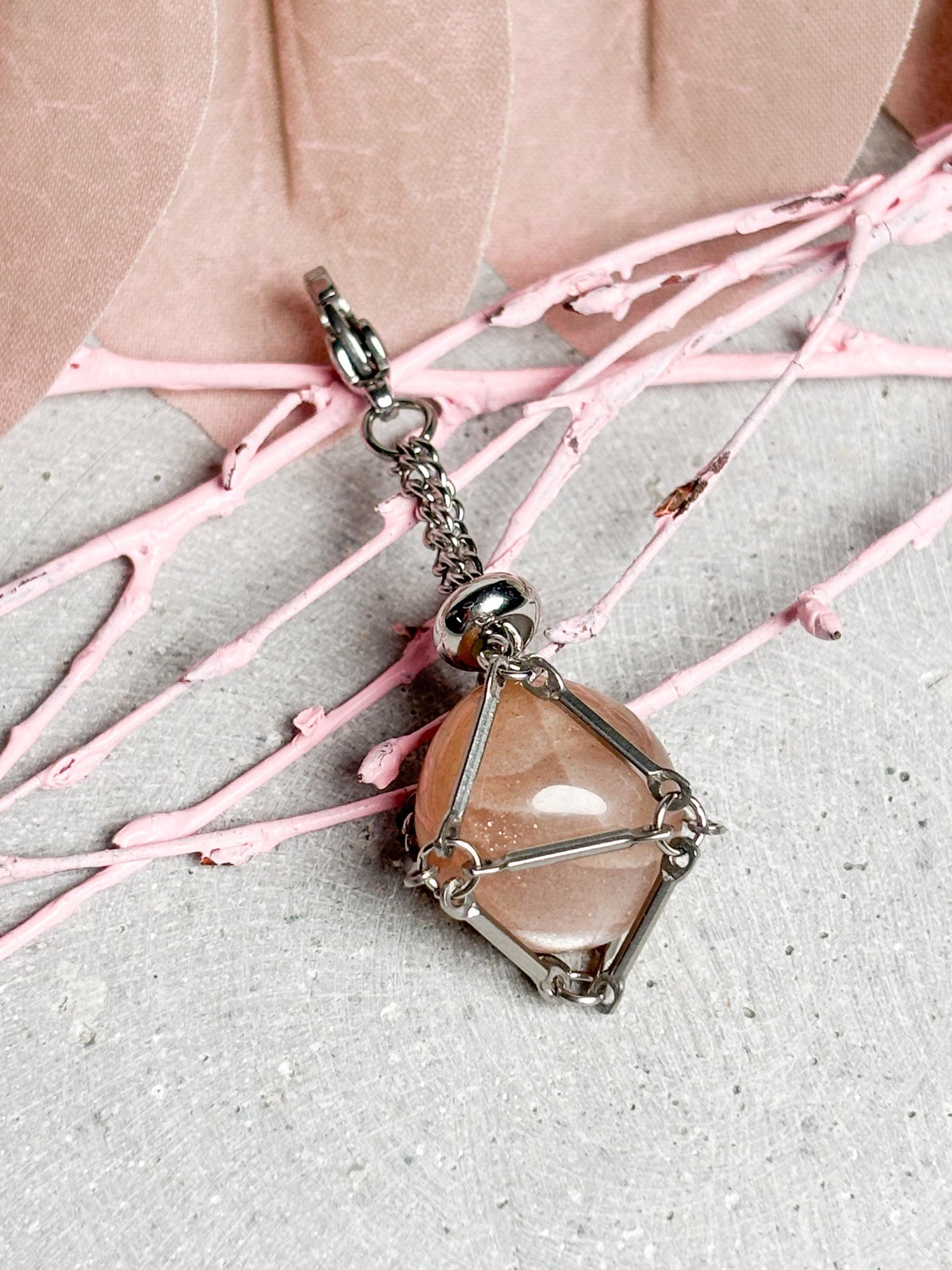 Netzanhänger Silber ca. 2,2 cm  Anhänger für kleine Trommelsteine, Kristallhalter, Stein Netz für Schlüsselanhänger, Crystal Cage