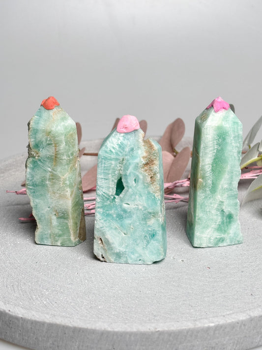 Hemimorphit Turm | Kristallturm blau gemasert | 3 Varianten wählbar | Naturstein Tower ca. 8,3 cm