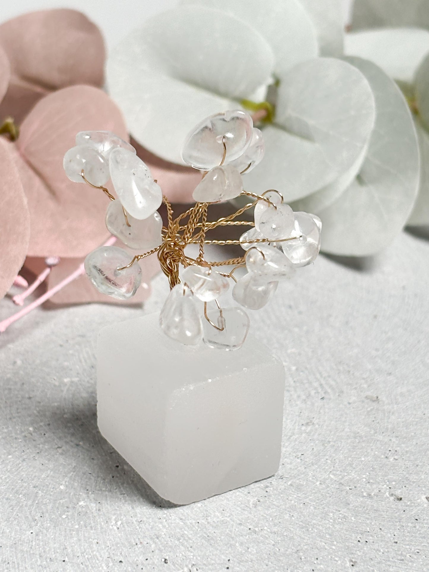 Money Tree klein  Bergkristall Kristallbaum mit Selenit Sockel, Edelstein Baum, Naturstein Deko, Healing Crystal Tree