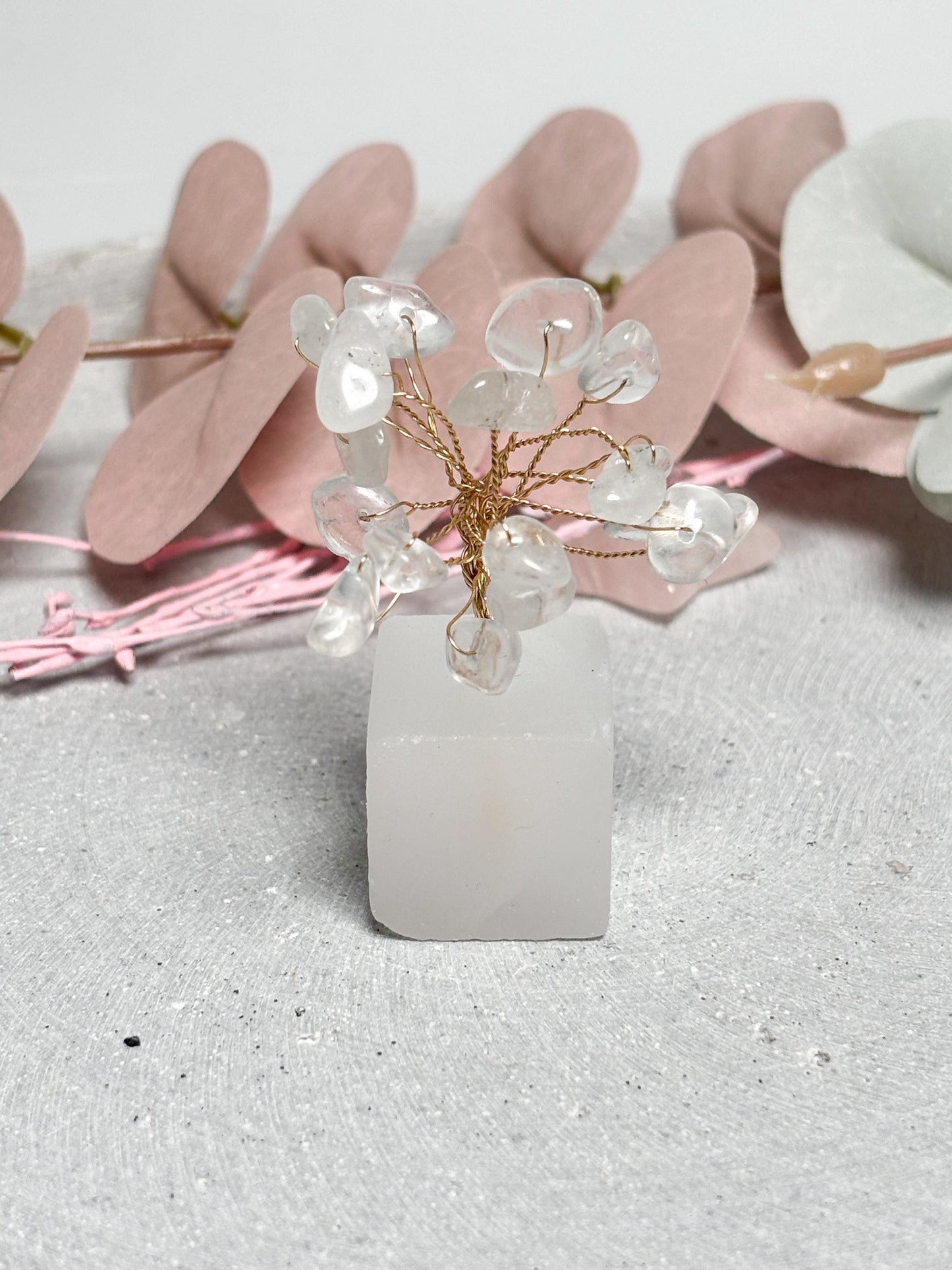 Money Tree klein  Bergkristall Kristallbaum mit Selenit Sockel, Edelstein Baum, Naturstein Deko, Healing Crystal Tree