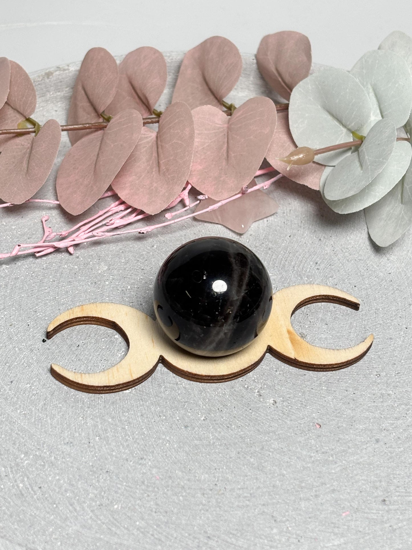 Kugelhalter Mondphasen Holz | Halter für Kristallkugeln | Triple Moon Sphere Stand | Deko für Edelsteinkugeln | Naturholzständer