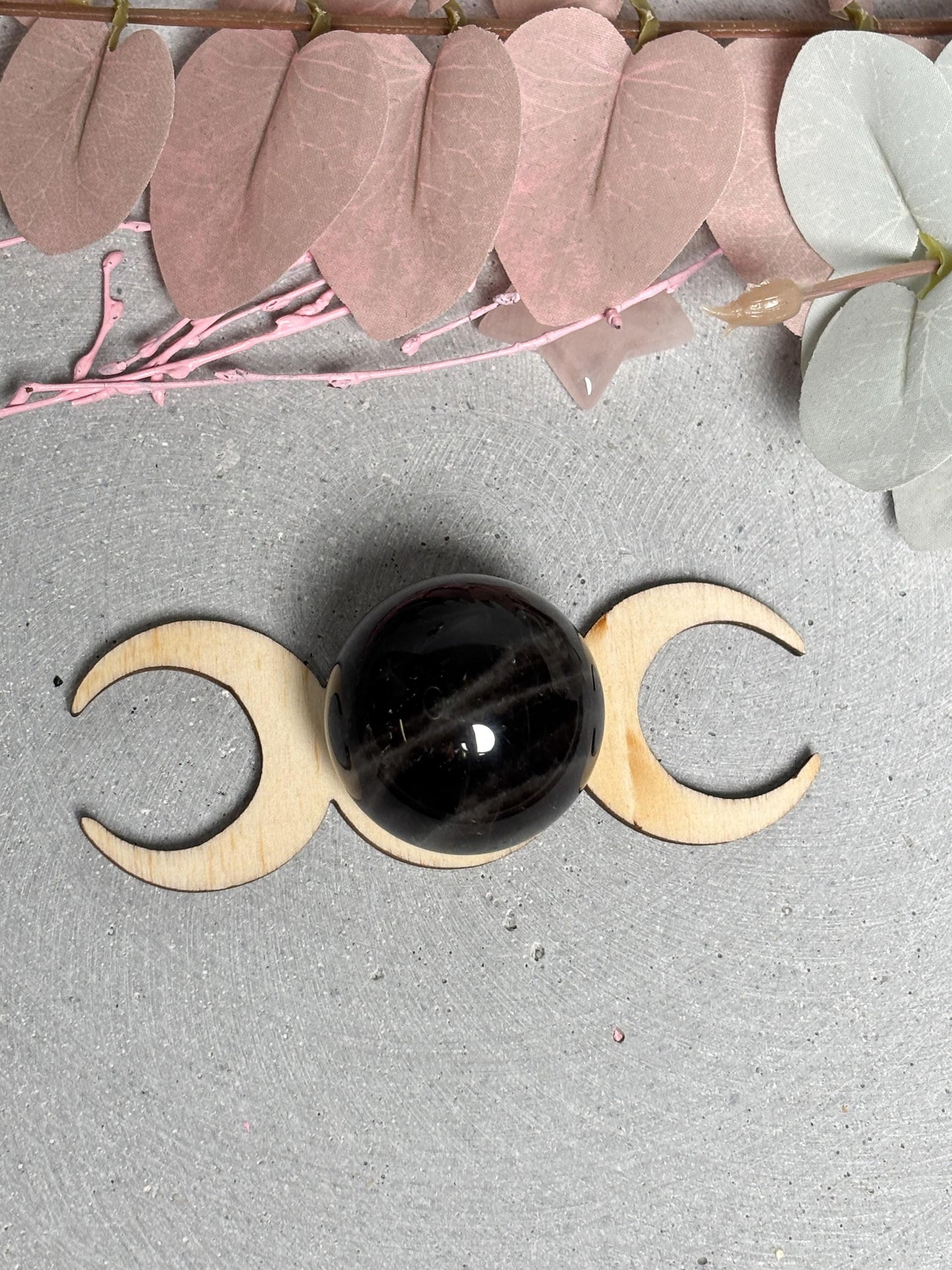 Kugelhalter Mondphasen Holz | Halter für Kristallkugeln | Triple Moon Sphere Stand | Deko für Edelsteinkugeln | Naturholzständer