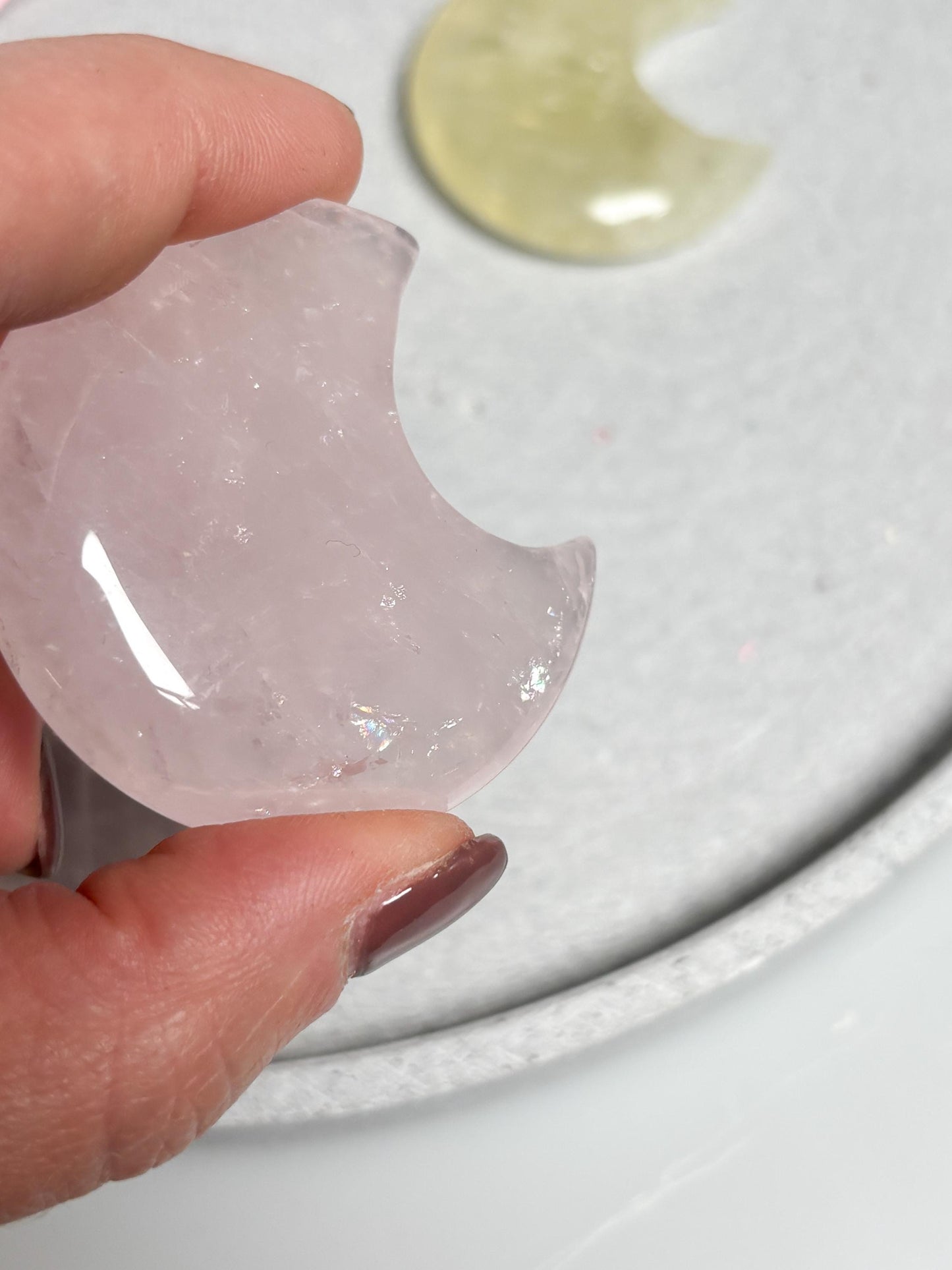 Deko Mond aus Citrin oder Rosenquarz ca. 4,8 cm  Kristall Mondfigur, Edelstein Mond, Naturstein Deko, Healing Crystal Moon