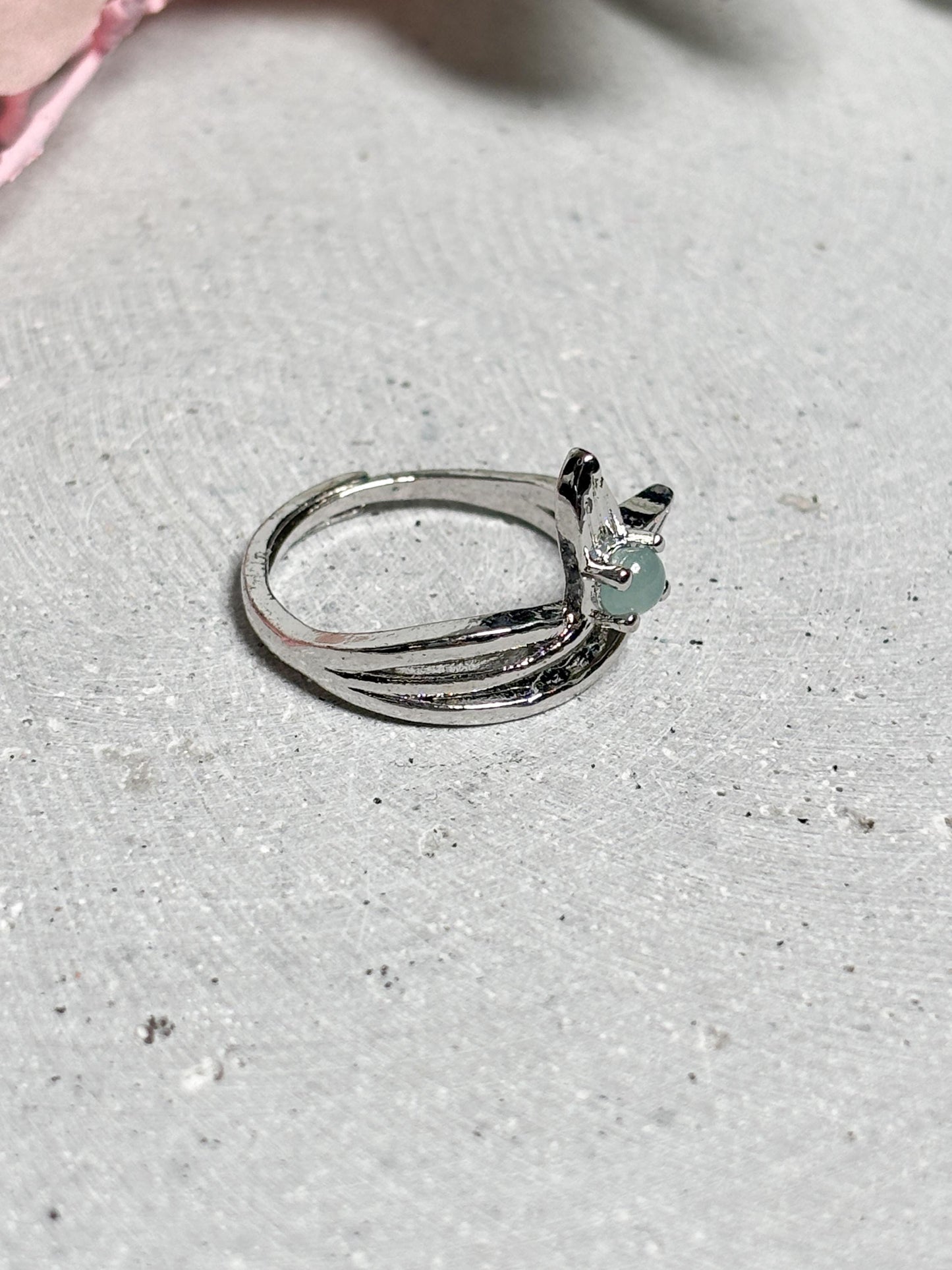 Edelstahlring mit Aquamarin Kugel  verstellbarer Ring mit Fischflosse / Meerjungfrauenflosse, Kristallring, Aquamarine Ring