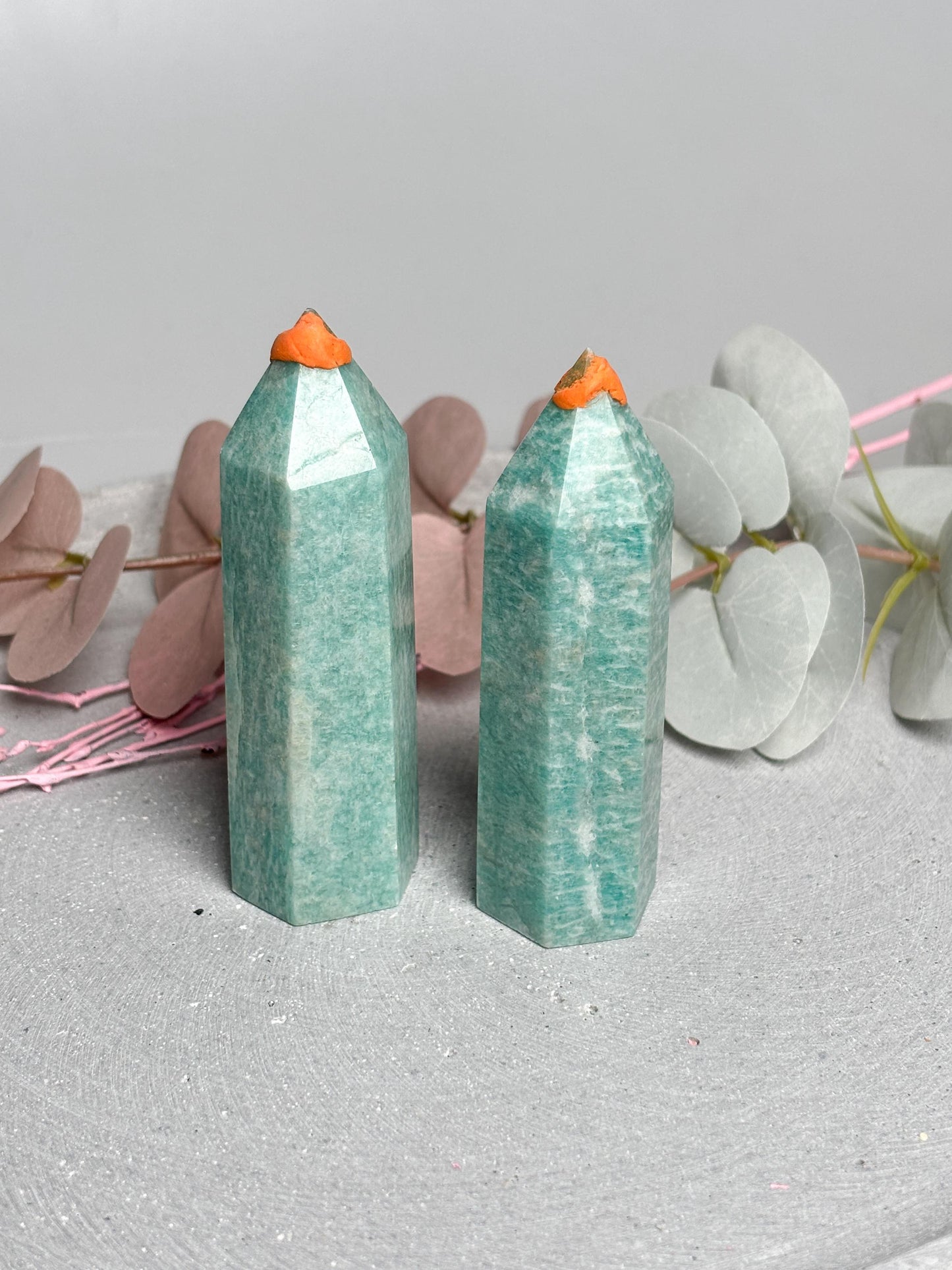 Amazonit Turm ca. 8,7 × 2,8 cm  Kristallturm mit schöner Maserung, Edelstein Tower, Naturstein Deko, Amazonite Crystal Point