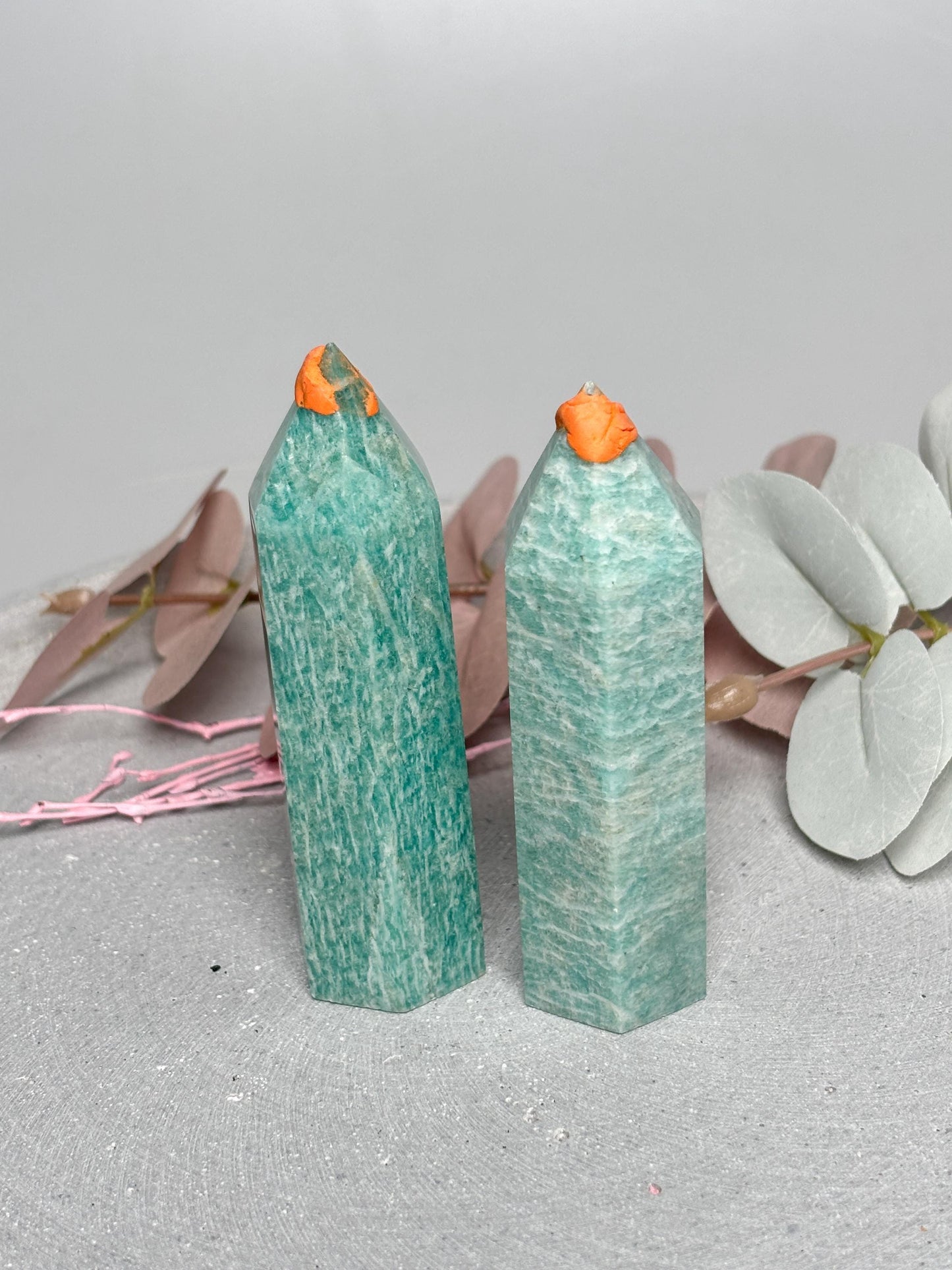 Amazonit Turm ca. 8,7 × 2,8 cm  Kristallturm mit schöner Maserung, Edelstein Tower, Naturstein Deko, Amazonite Crystal Point