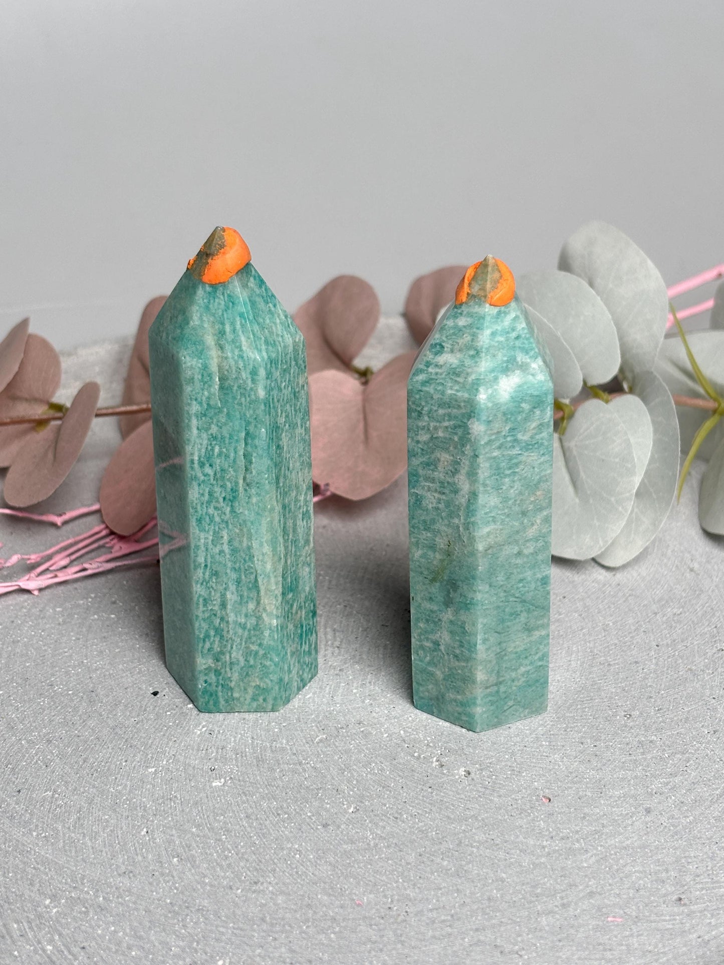 Amazonit Turm ca. 8,7 × 2,8 cm  Kristallturm mit schöner Maserung, Edelstein Tower, Naturstein Deko, Amazonite Crystal Point