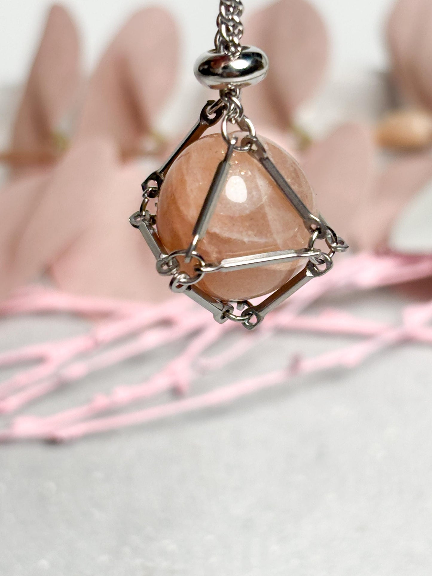 Netzanhänger Silber ca. 2,2 cm  Anhänger für kleine Trommelsteine, Kristallhalter, Stein Netz für Schlüsselanhänger, Crystal Cage