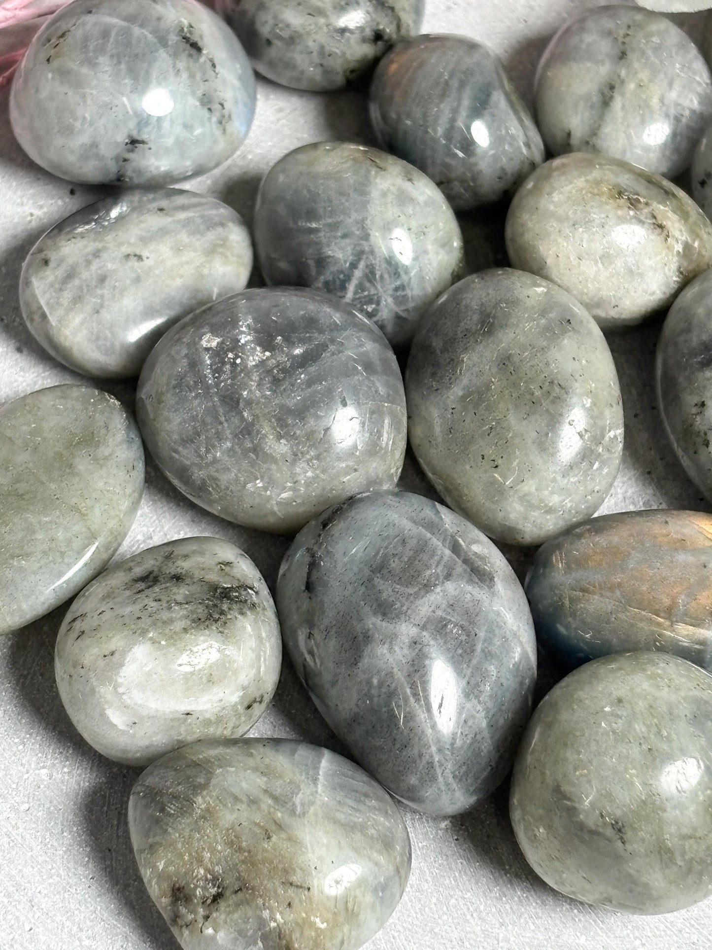 Labradorit Trommelsteine  klein ca. 2,5 cm & groß ca. 3 cm  polierte Labradorit Steine mit Schimmer, Naturstein Tumbled Stones