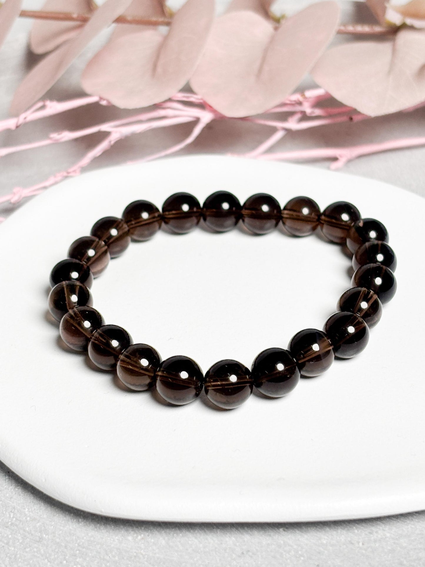 Elastisches Edelsteinarmband aus sehr transparentem Rauchquarz 8 mm  spiritueller Schmuck, schlicht & zeitlos