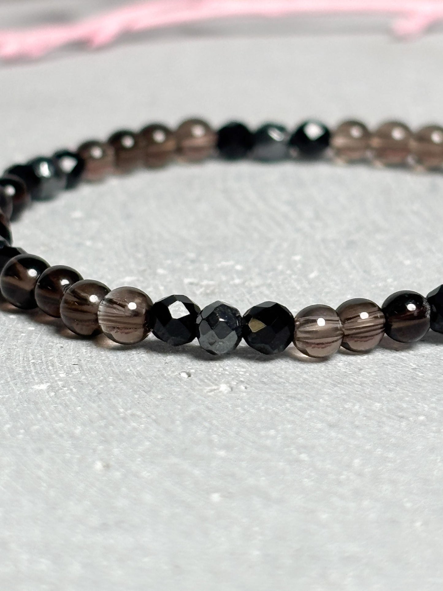 Zartes Armband 4mm Perlen Rauchquarz Silber Obsidian Terra Hertz elastisches feines Edelsteinarmband