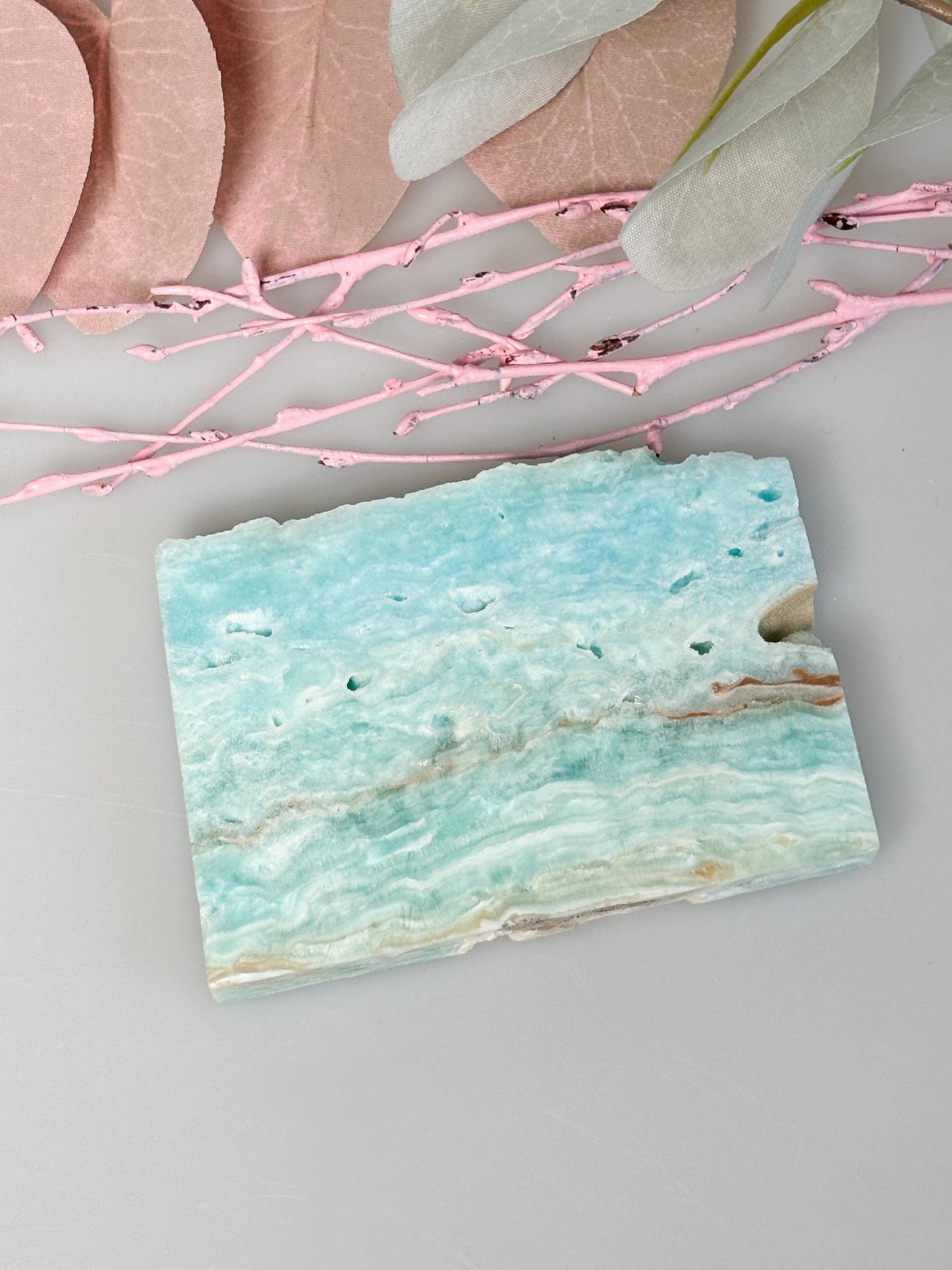 Hemimorphit Platte naturbelassen ca. 7,5 x 5,2 x 1 cm | blaugrüner Rohstein Deko & Sammlung