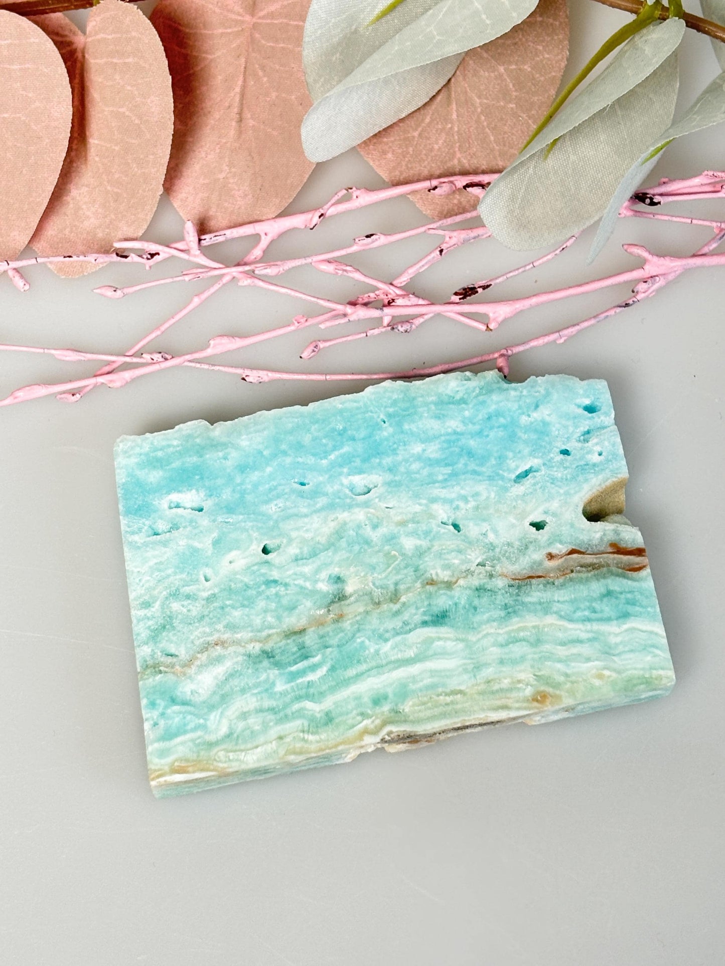 Hemimorphit Platte naturbelassen ca. 7,5 x 5,2 x 1 cm | blaugrüner Rohstein Deko & Sammlung