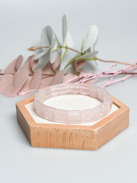 Rosenquarz Armreif weich mit quadratischen Elementen 1,1 cm Naturstein Schmuck