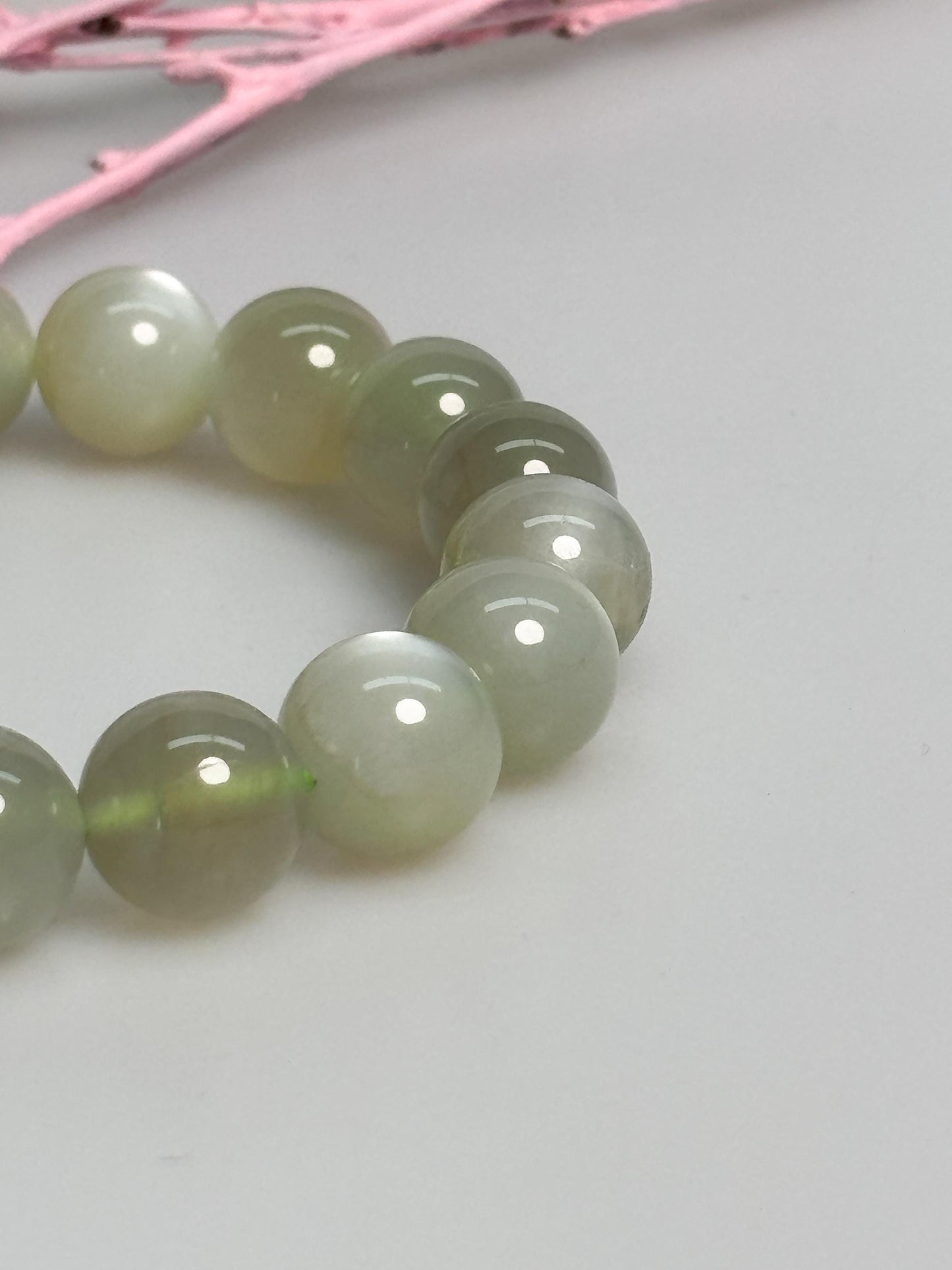 Grüner Mondstein Armband elastisch | Perlenarmband 11mm | Kristallschmuck Damen