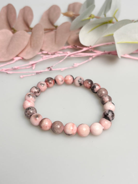 Zebra Jaspis Armband rosa elastisch 8 mm Perlen 17,5 cm Naturstein Edelsteinarmband