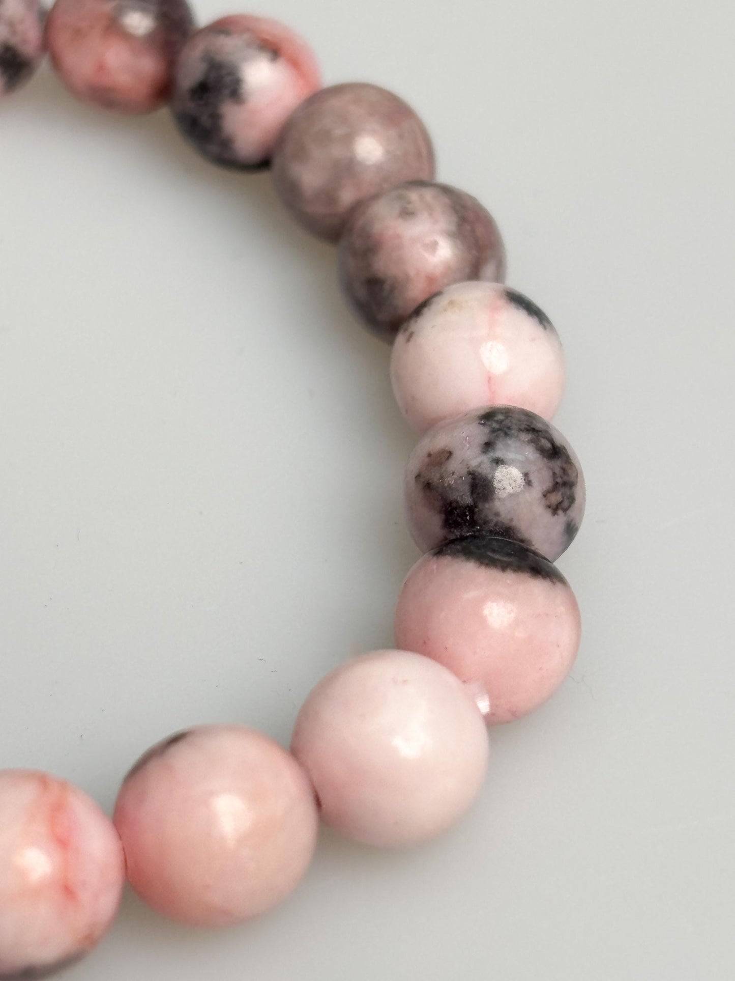 Zebra Jaspis Armband rosa elastisch 8 mm Perlen 17,5 cm Naturstein Edelsteinarmband