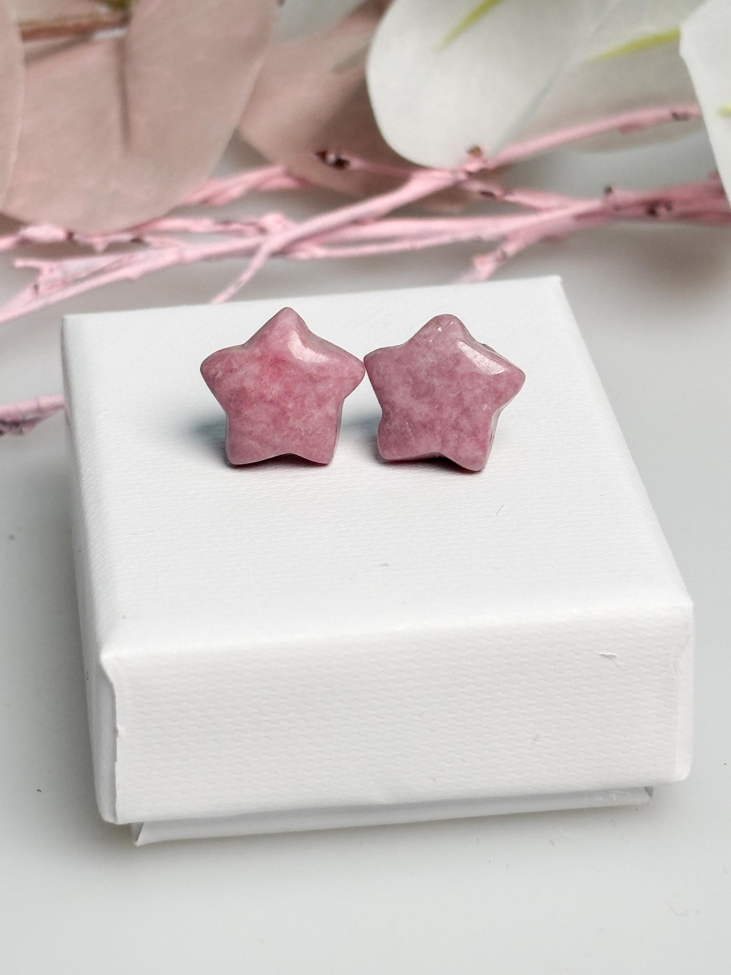 Rhodonit Ohrringe Stern 925 Silber Stecker Naturstein rosa Ohrstecker Edelstein Schmuck